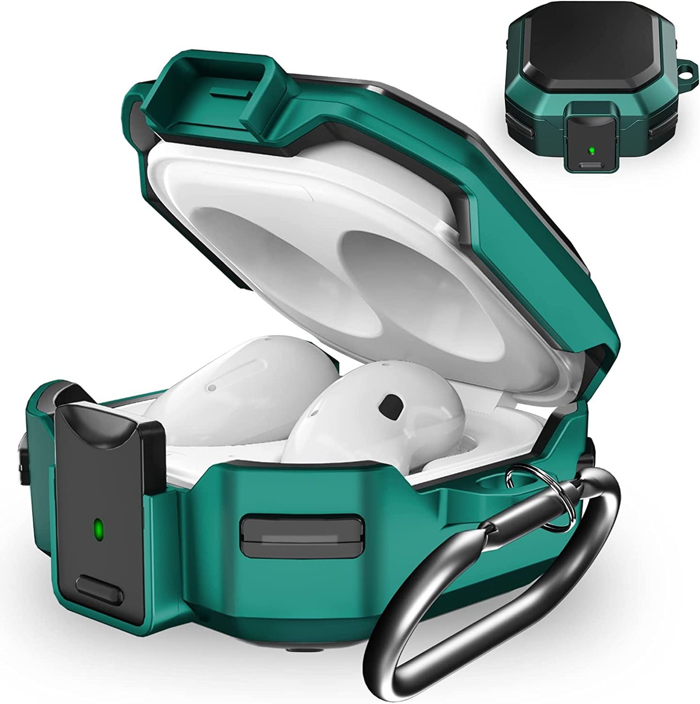 (With Secure Lock) Armor Case Cover for Samsung Galaxy Buds 2 Pro(2022) /Galaxy Buds Pro(2021) /Galaxy Buds 2 (2021) /Galaxy Buds Live (2020) with Keychain/Zipper Box/Brush -Black  Galafoki Green  