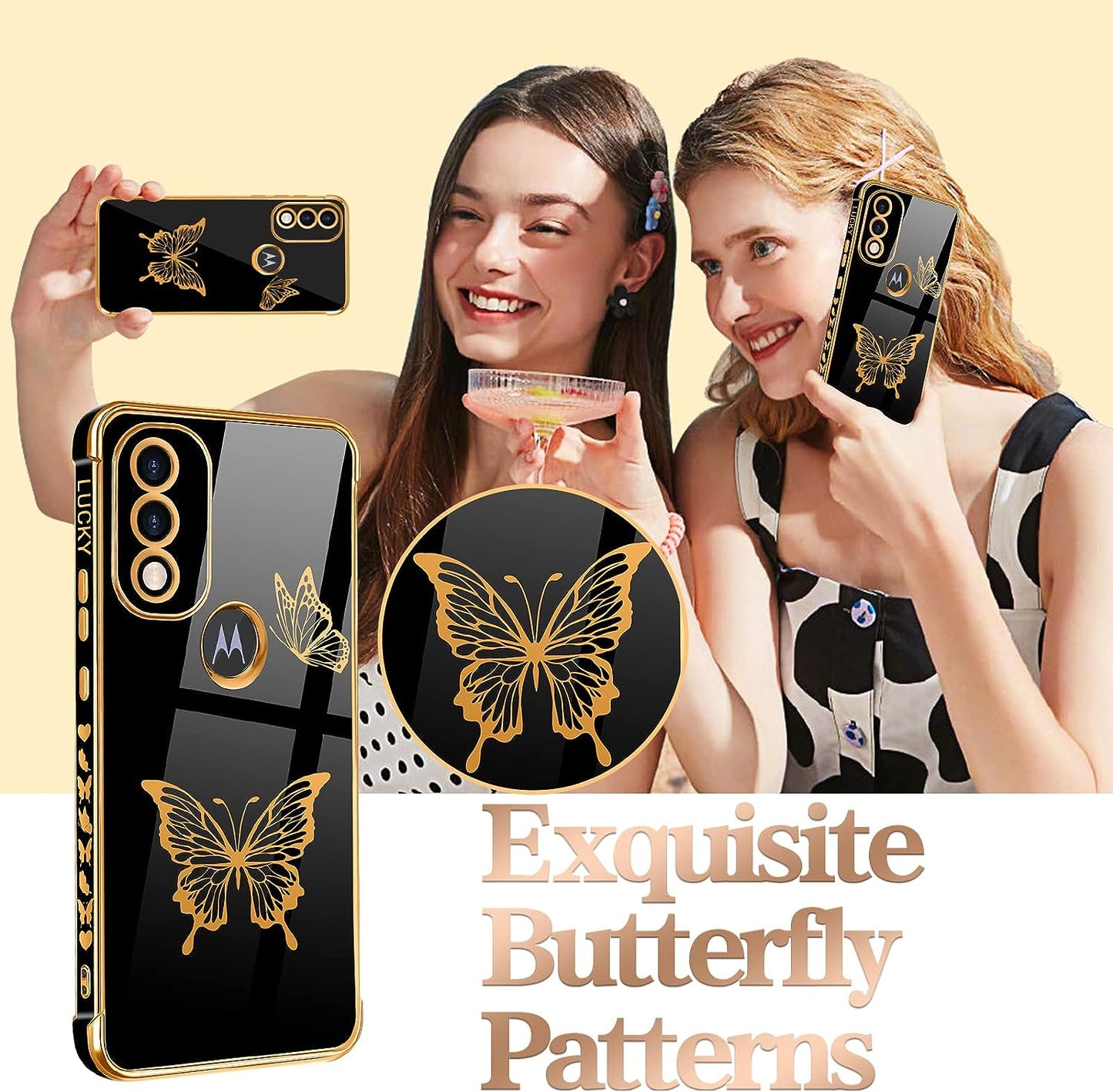 Coralogo for Moto G Pure Phone Case Butterfly for Women Girls Girly Pretty Cases Cute Black and Gold Plating Butterflies Unique Design Aesthetic Fashion Cover for Motorola Moto G Pure 2021 6.5"  Coralogo   