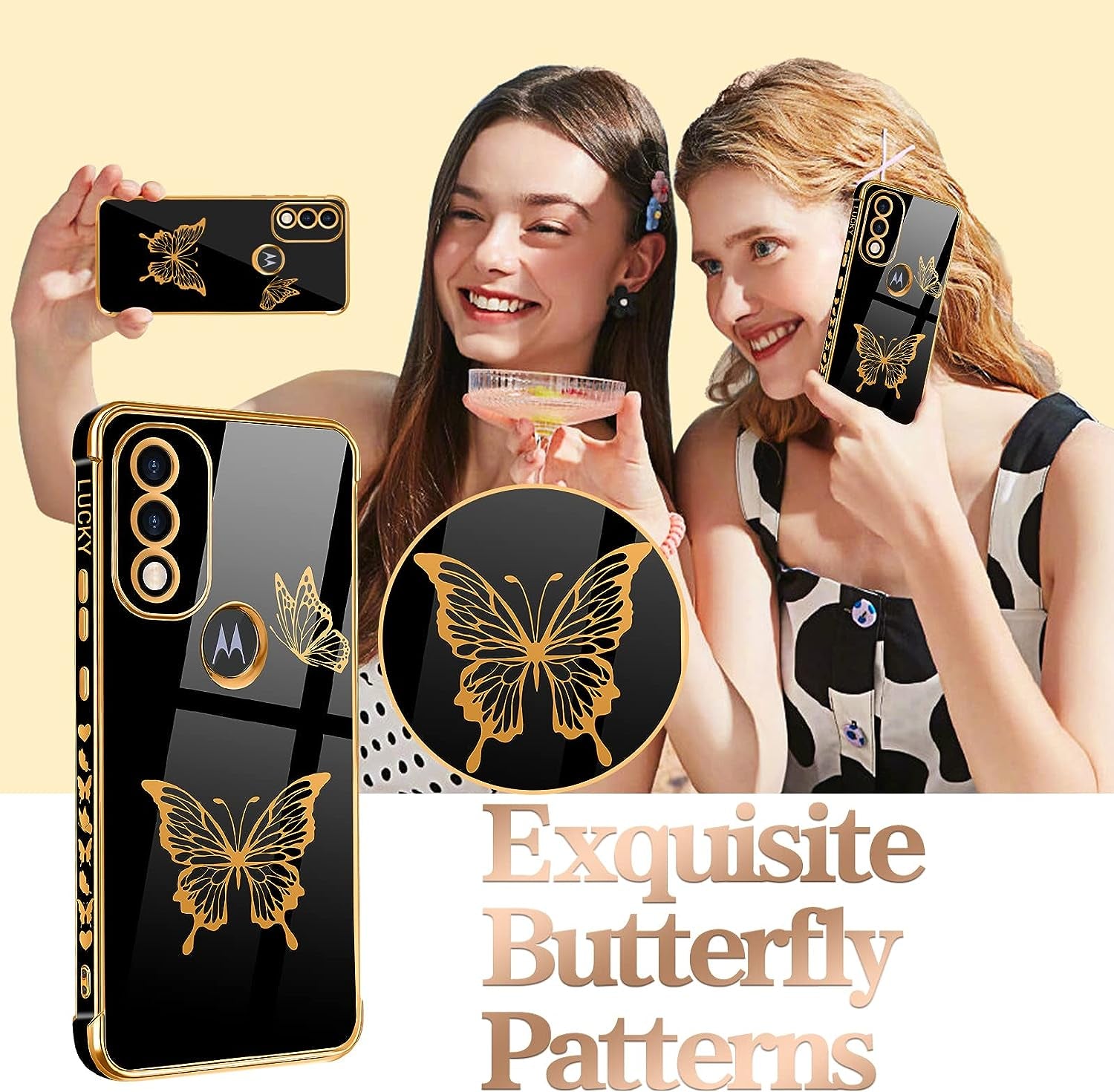 Coralogo for Moto G Pure Phone Case Butterfly for Women Girls Girly Pretty Cases Cute Black and Gold Plating Butterflies Unique Design Aesthetic Fashion Cover for Motorola Moto G Pure 2021 6.5"  Coralogo   
