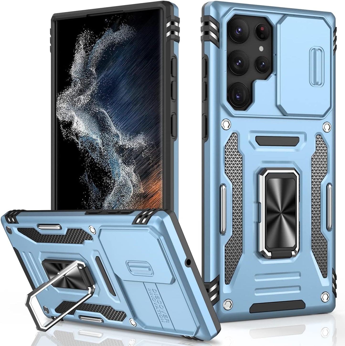 LUMARKE Galaxy S22 plus Case with Camera Cover,Samsung S22 plus Cover Pass 16Ft Drop Test Military Grade Heavy Duty Protective Phone Case with Kickstand for Samsung Galaxy S22 plus Black  LUMARKE Light Blue Galaxy S22 Ultra 6.8''-L 