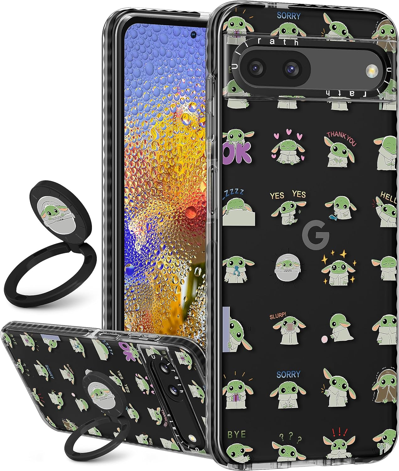 Ulirath (2In 1 for Pixel 6A Case Cute Cartoon Character Design for Girls Kids Boys Teens Women Girly Cover Kawaii Cool TPU Cases with Ring Holder for Google Pixel 6A 6.1",Blue Kiss  Ulirath Black Youda  