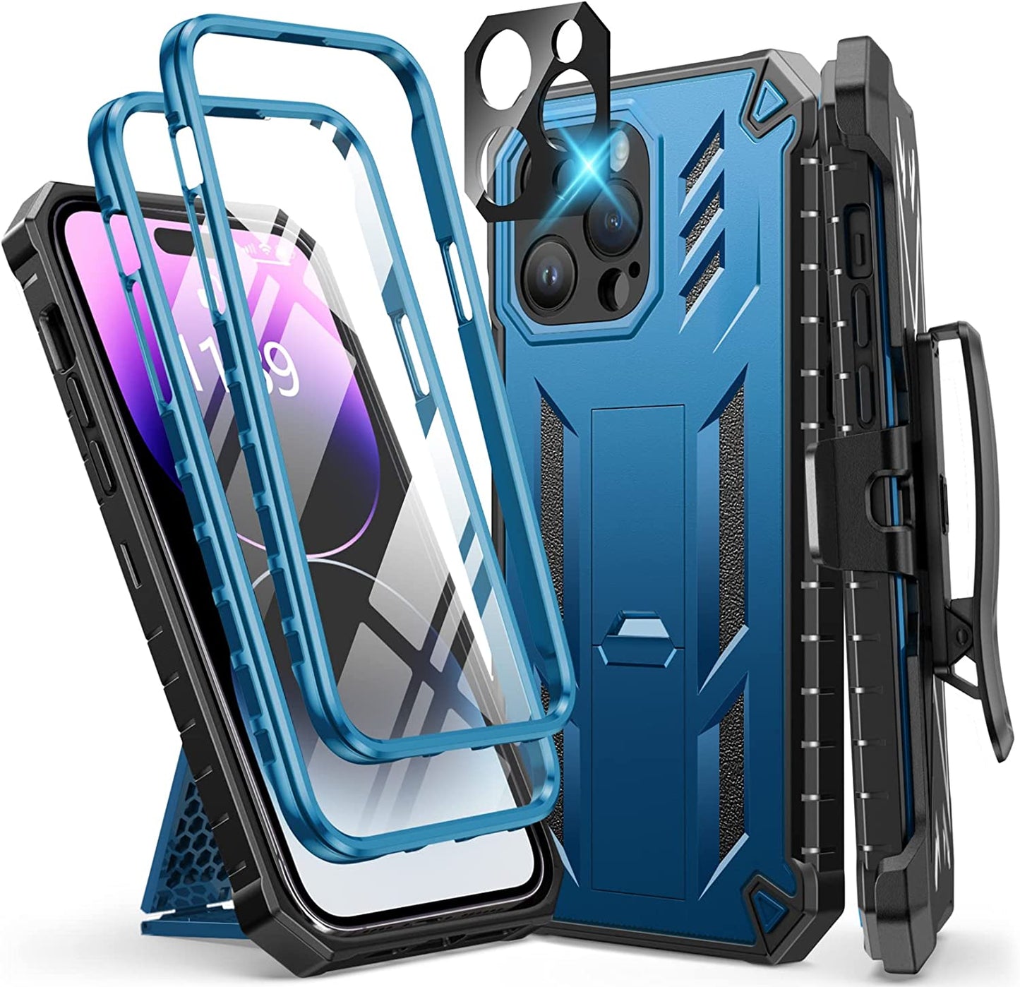FNTCASE for Iphone 14 Pro Max Case: Military Grade Rugged Cell Phone Cover with Kickstand & Holster | Shockproof TPU Protection Bumper Matte Textured Design for Iphone 14 Pro Max Cases 6.7Inch - Beige  FNTCASE Belt-Clip  Kickstand Blue  