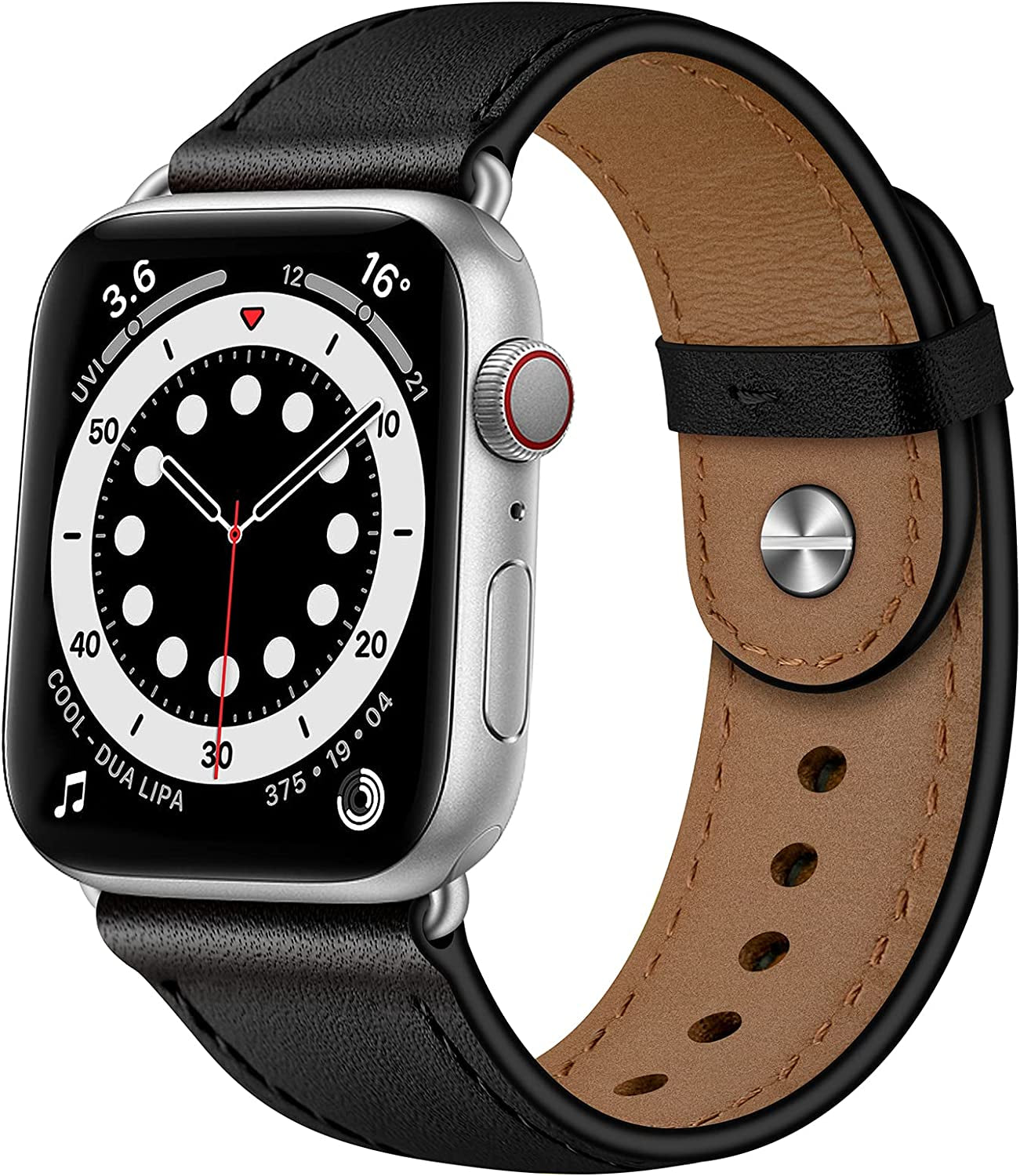 OUHENG Compatible with Apple Watch Band 49Mm 45Mm 44Mm 42Mm 41Mm 40Mm 38Mm, Genuine Leather Bands Strap for Iwatch Ultra SE2 SE Series 8 7 6 5 4 3 2 1 (Retro Brown/Black)  OUHENG Black/Silver 41mm/40mm/38mm 
