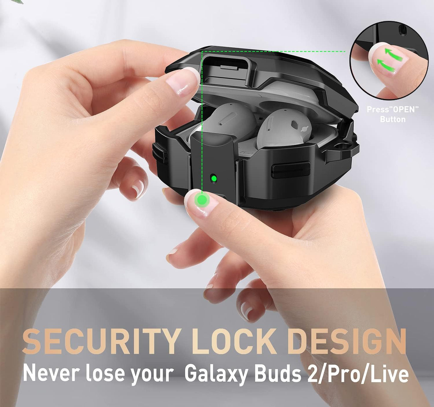 OTOPO Lock Case for Samsung Galaxy Buds 2 Pro/Galaxy Buds 2/Galaxy Buds Pro/Galaxy Buds Live Case with Cleaning Kit Men Women Protective Case Cover for Samsung Earbuds Case - Black  OTOPO   