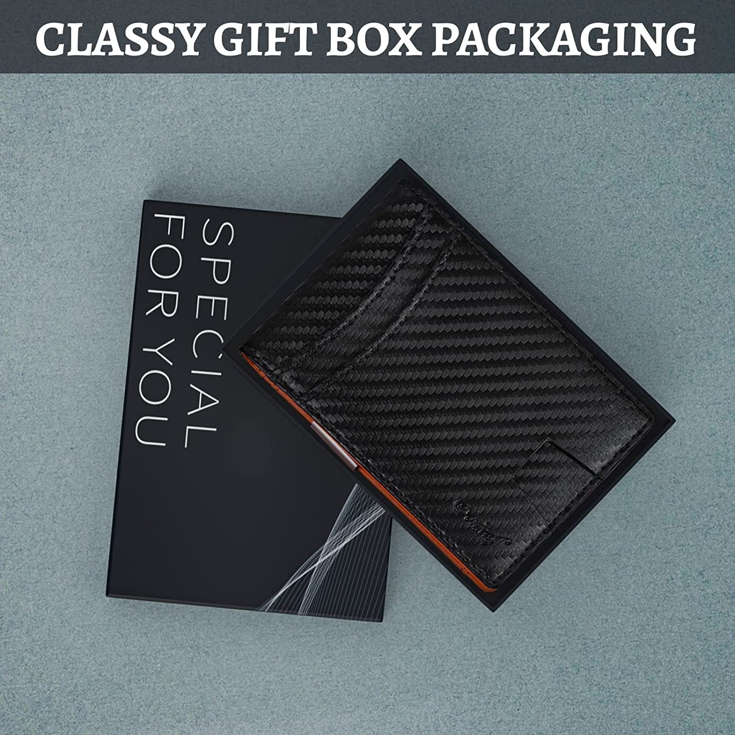 Airtag Wallet with Money Clip Front Pocket RFID Blocking, Gift for Men of Carbon Fiber Wallet with Gift Box  Oonkaf   