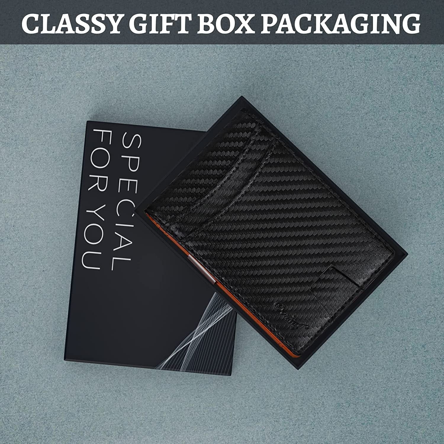 Airtag Wallet with Money Clip Front Pocket RFID Blocking, Gift for Men of Carbon Fiber Wallet with Gift Box  Oonkaf   