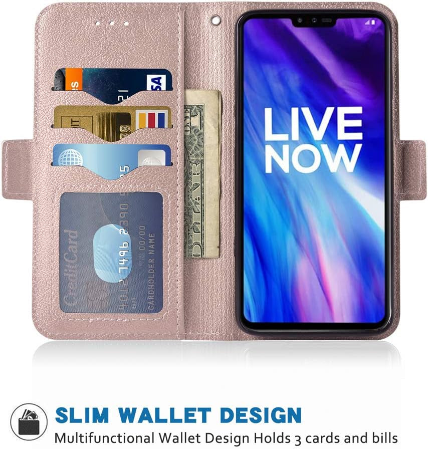 Phone Case for LG V40 Thinq Folio Flip Wallet Case,Pu Leather Credit Card Holder Slots Full Body Protection Kickstand Hard Hybrid Protective Phone Cover for LGV40 Storm V 40 Thin Q V40Thinq Rose Gold  WWAAYSSXA   