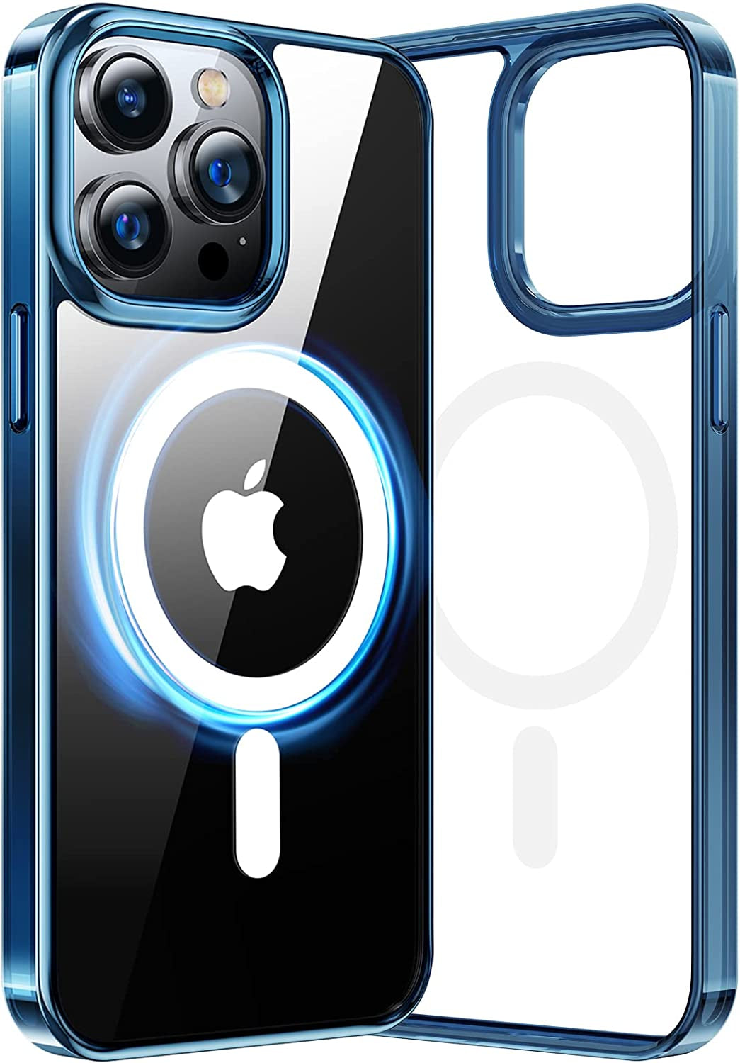 TORRAS Magnetic Designed for Iphone 14 Pro Case, Military Grade Drop Tested, Compatible with Magsafe, Slim Protective Matte Silicone for Iphone 14 Pro Phone Case, 6.1", Translucent Back/Blue Edge  TORRAS H Clear Back & Blue Edge  