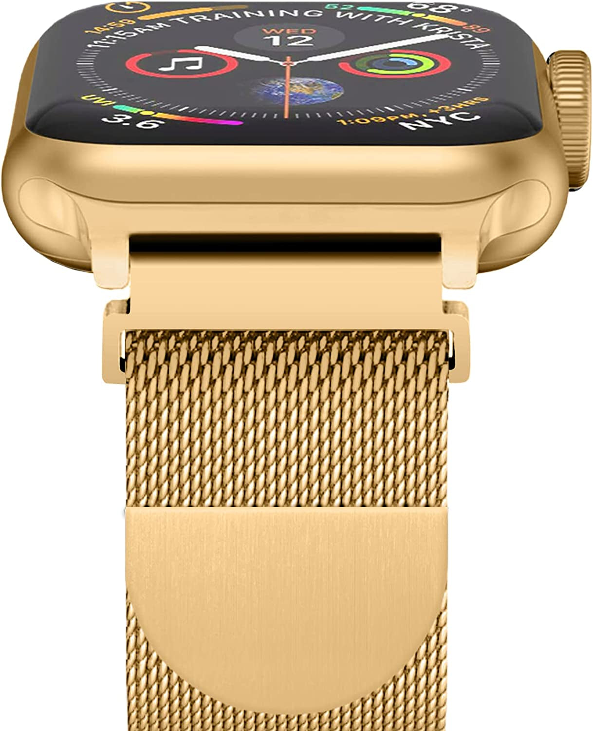 Metal Milanese Loop Band Compatible with Apple Watch Band 38Mm 40Mm 41Mm 42Mm 44Mm 45Mm 49Mm Women Men, Stainless Steel Mesh Magnetic Adjustable Strap for Iwatch Series Ultra/8/7/6/5/4/3/2/1/Se, Gold  BANDHOME   
