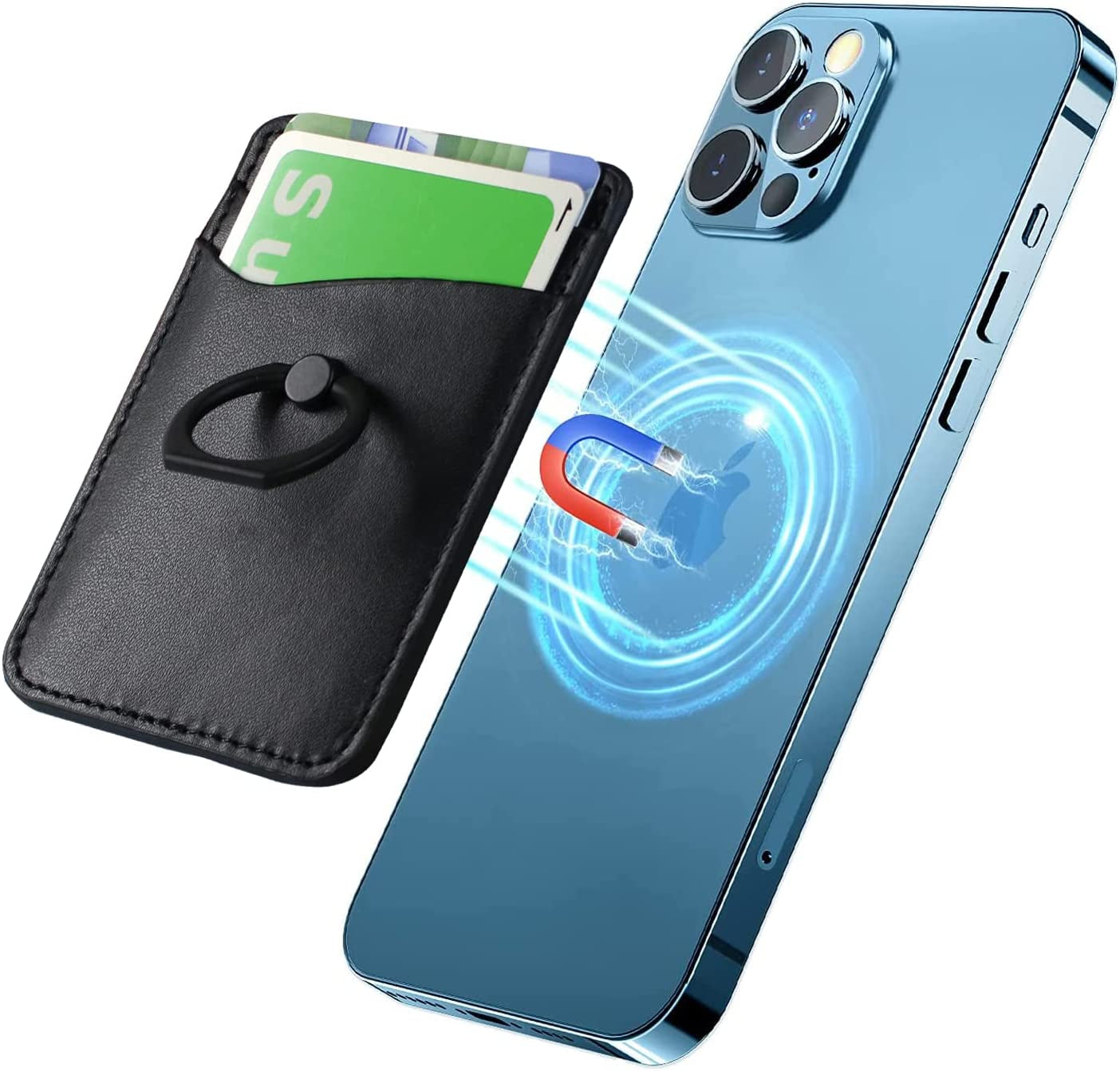 WUOJI Magnetic Leather Wallet 2 Cards Holder Stand Designed for Magsafe with Kickstand Compatible with Iphone 13 Pro Max/13/13 Pro/13 Mini & Iphone 12 Pro Max/12/12 Pro/12 Mini-Black  WUOJI   