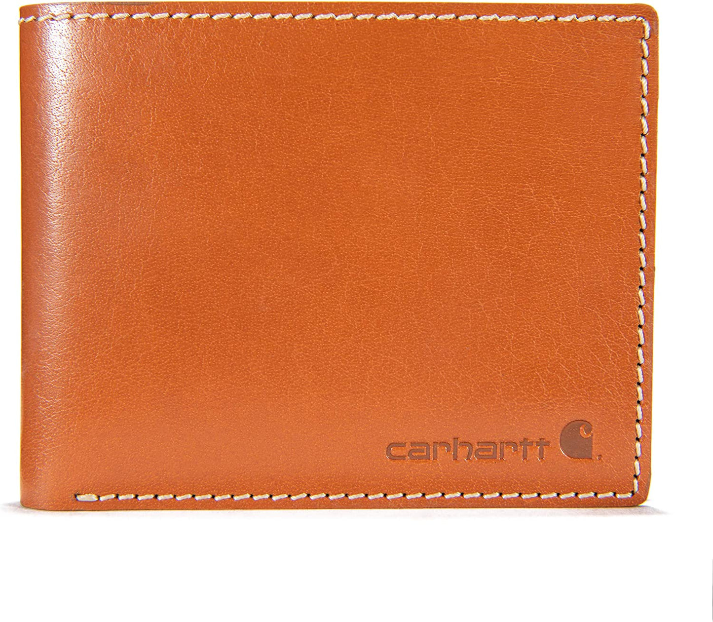 Carhartt Men'S Billfold and Passcase Wallets, Durable Bifold Wallets, Available in Leather and Canvas Styles  Carhartt Buff Tanned Leather Rough Cut (Tan)  