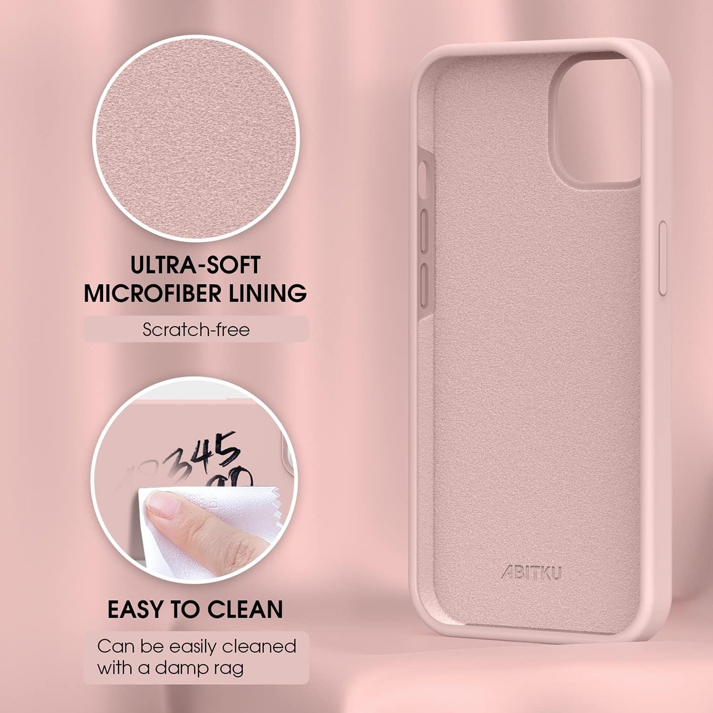 ABITKU Compatible with Iphone 13 Case 2021, Liquid Silicone Soft Gel Rubber Full Coverage Body [With Screen & Camera Protection] Shockproof Drop Phone Case Cover 6.1 Inch (Pink)  ABITKU   