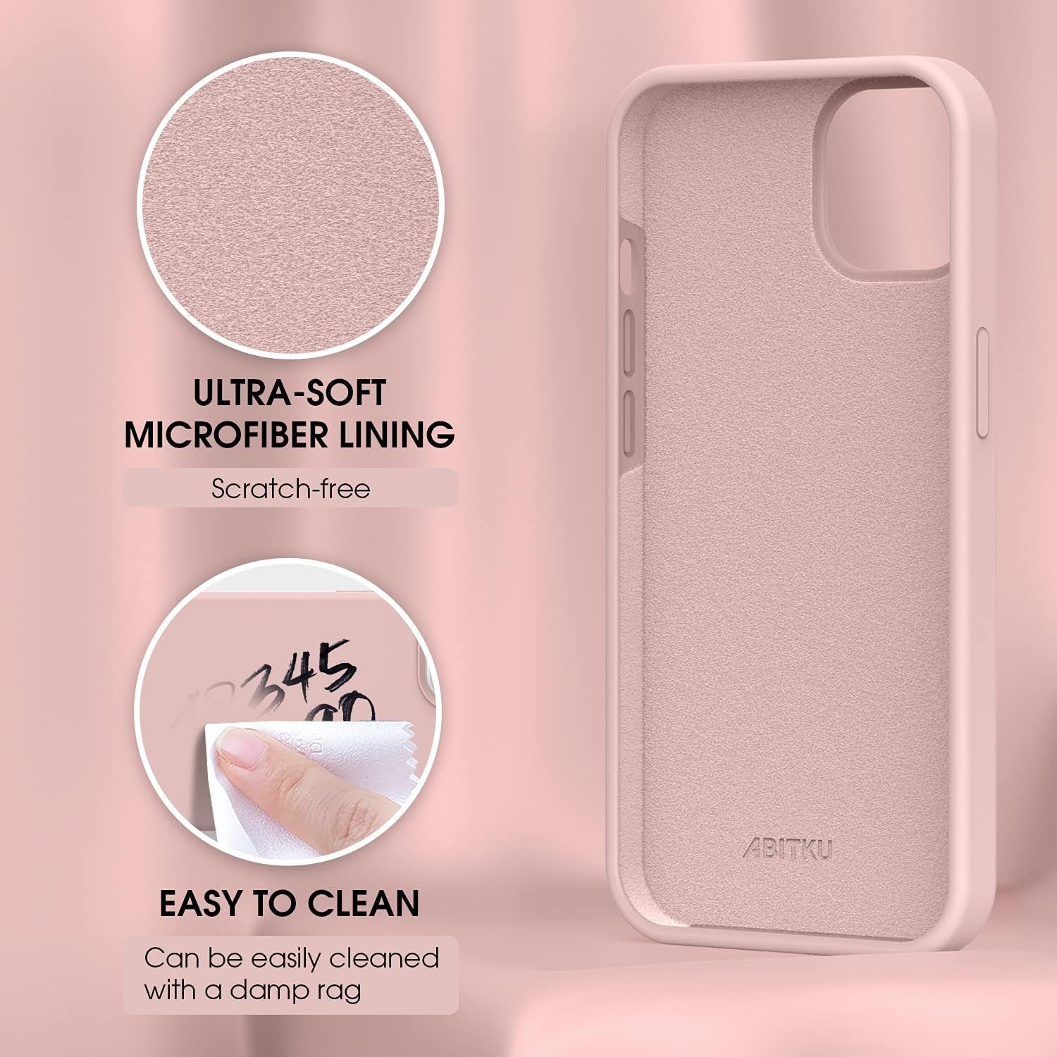 ABITKU Compatible with Iphone 13 Case 2021, Liquid Silicone Soft Gel Rubber Full Coverage Body [With Screen & Camera Protection] Shockproof Drop Phone Case Cover 6.1 Inch (Pink)  ABITKU   