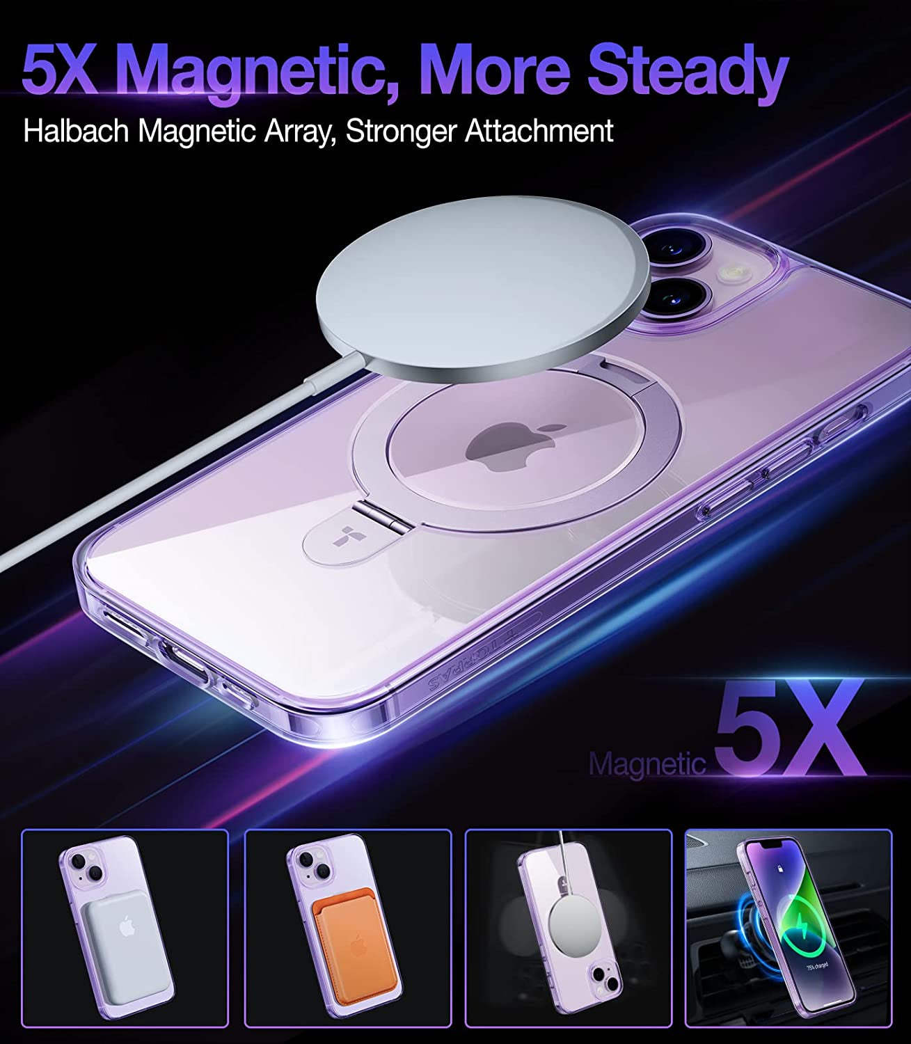 TORRAS UPRO™ Ostand for Iphone 14 Case/Iphone 13 Case with Stand, [Compatible with Magsafe] [Anti-Yellow] Mil-Grade Protective Magnetic Clear Case for Iphone 13/Iphone 14 Case, Lilac Clear  TORRAS   