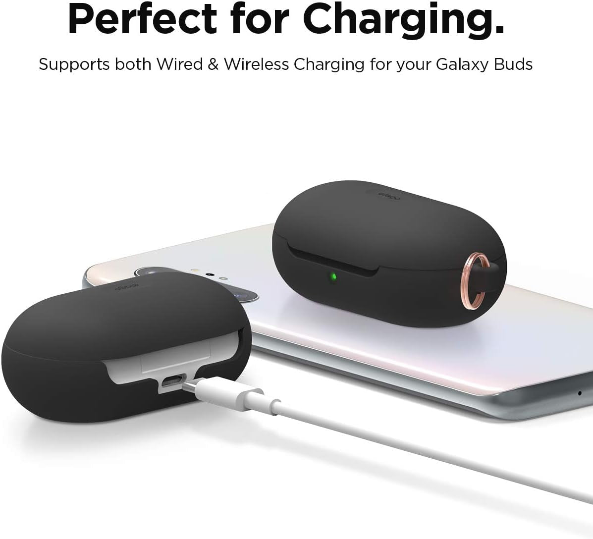 Elago Silicone Case Designed for Samsung Galaxy Buds plus Case (2020) / Galaxy Buds Case (2019) [Black] - Full Body Protection, Adhesive Gel Pad, Wireless Charging  elago   