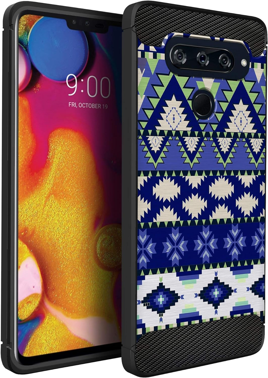 Casesondeck Case Compatible with [LG V40 Thinq] Soft TPU Bumper Cover Carbon Fiber Texture Flexible (Flowers)  CasesonDeck Purple Tribal  