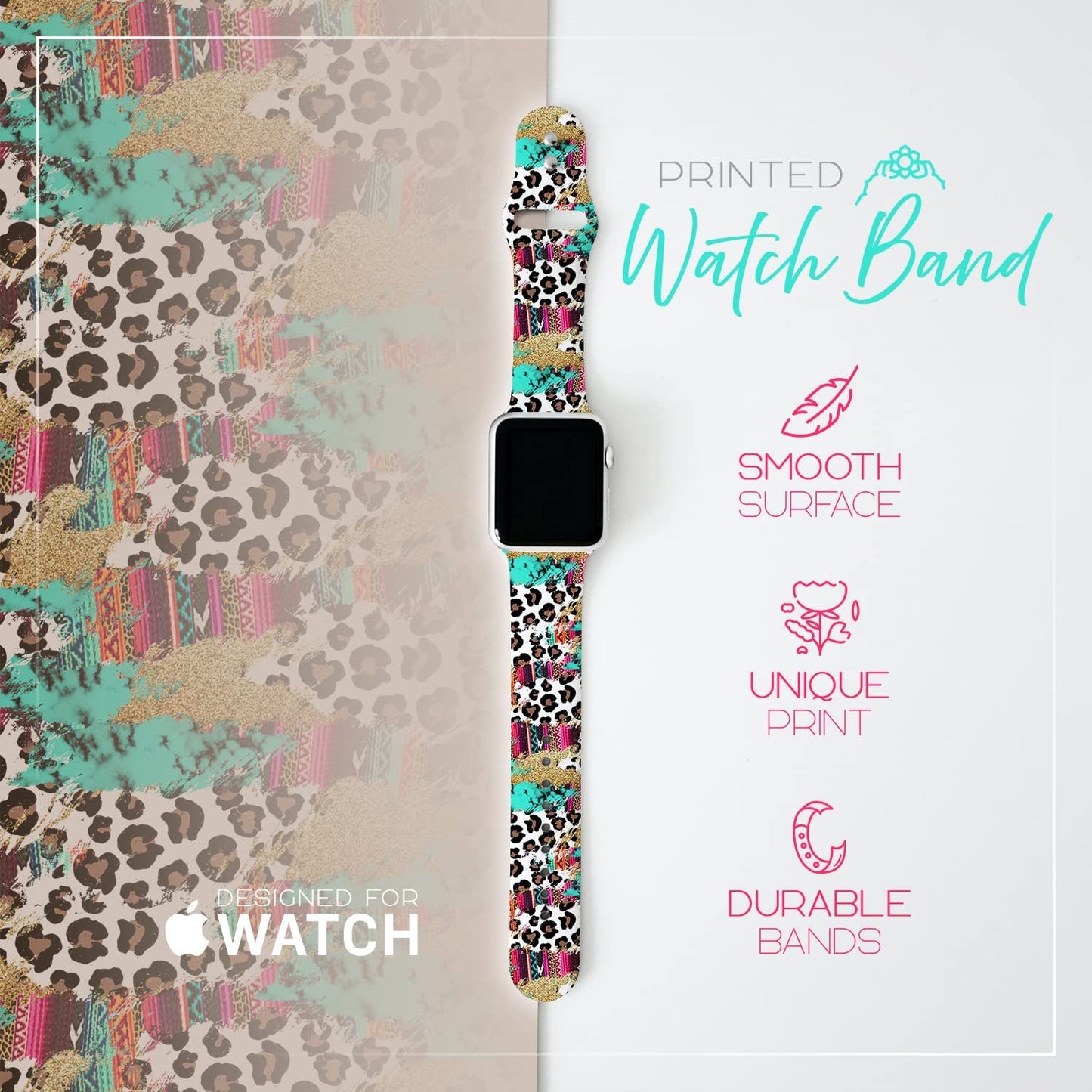 Lux Bands Printed Watch Band - Apple SE Watch Band with Silicone Strap - Smart Watch Band with Stainless Steel Buckle - Adjustable Iwatch Band - Apple Wristbands for Iwatch Series 8-1 SE  Lux Bands   