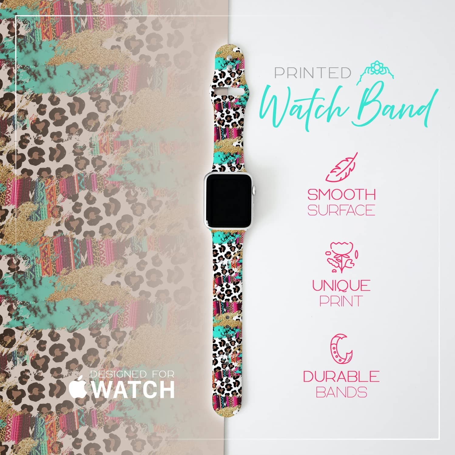 Lux Bands Printed Watch Band - Apple SE Watch Band with Silicone Strap - Smart Watch Band with Stainless Steel Buckle - Adjustable Iwatch Band - Apple Wristbands for Iwatch Series 8-1 SE  Lux Bands   