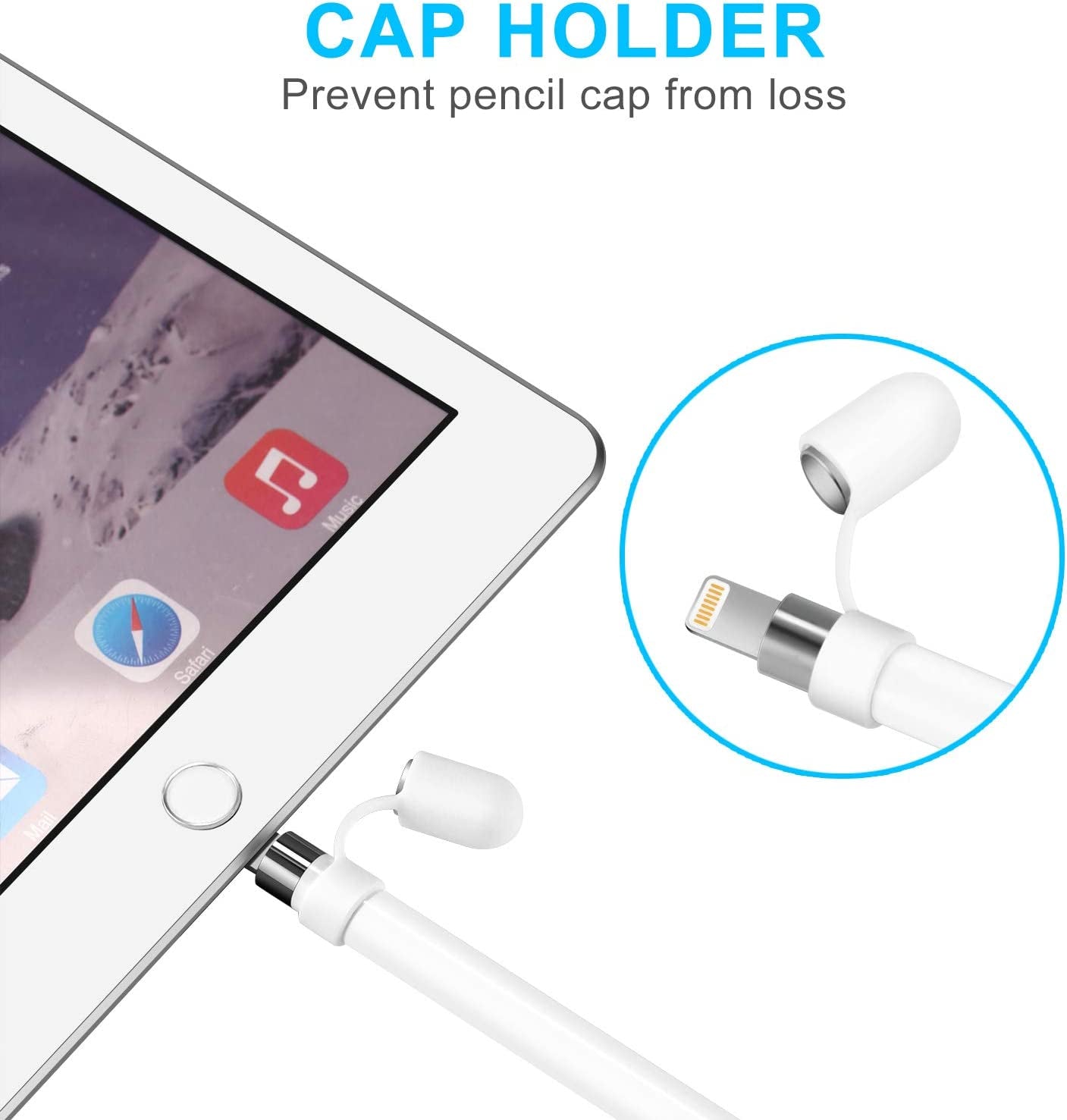 Hiicopa Magnetic Replacement Cap for Apple Pencil 1St Generation - with Silicone Protective Cap Holder (White)  HIETON   