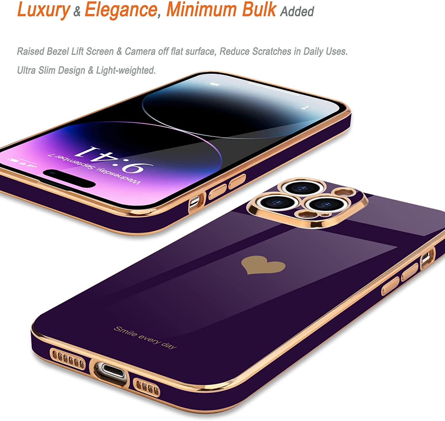 Teageo Compatible with Iphone 14 Pro Max Case for Girl Women Cute Love-Heart Luxury Bling Soft Cover Raised Camera Protection Bumper Silicone Shockproof Phone Case for Iphone 14 Pro Max, Dark Purple  janzee   