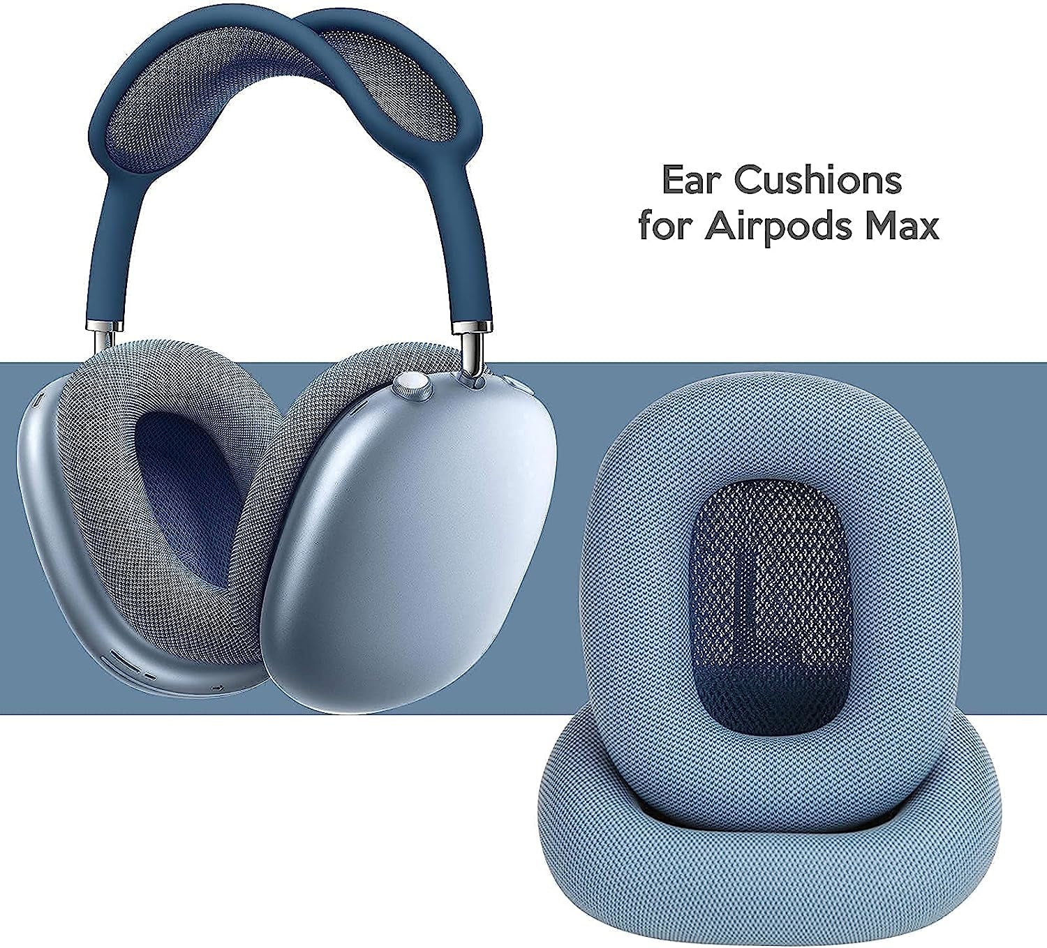 Earpads for Apple Airpods Max Earpad Replacement Sweat Proof Ear Cushions Airpods Max Ear Pad Earcups with Protein Leather, Memory Foam and Magnet Blue  Earrock   