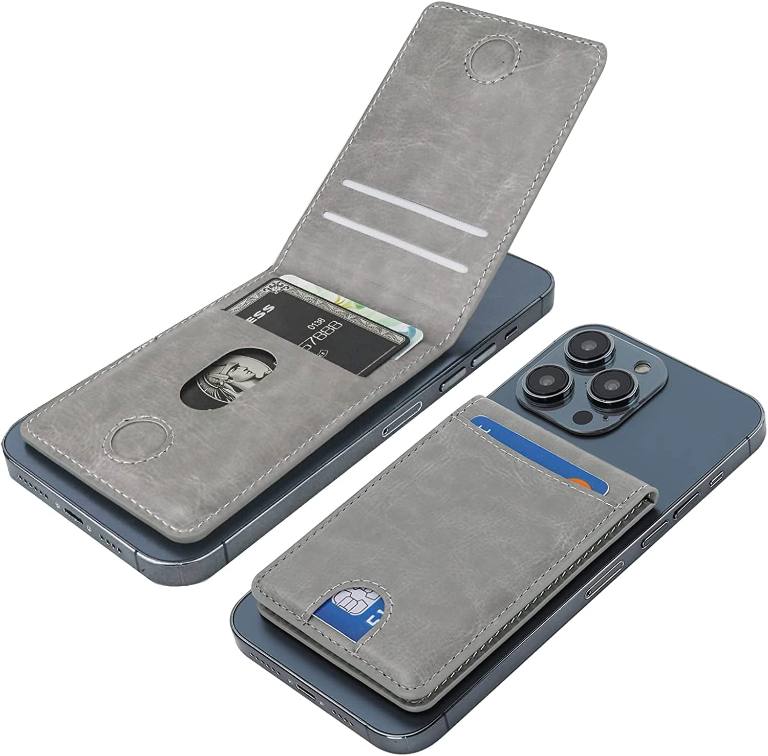 KIHUWEY for Magsafe Wallet Card Holder with Magnetic, Mag Safe Leather Detachable Kickstand RFID Wallet for Iphone 14 Pro Max/14 Pro/14/14 Plus/13 Pro Max/13 Pro/13/12 Pro Max/12 Pro/12 (Black)  KIHUWEY Grey  