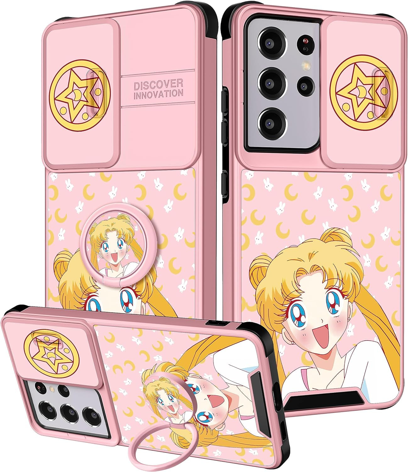 Oqpa for Samsung Galaxy S21 Ultra Case Cute Cartoon S21 Ultra 5G Case for Women Girly Girl Kawaii Funny Unique Cases with Camera Cover+Ring Holder for Galaxy S21 Ultra, Heart Skull  meitong2020 Moon Girls  