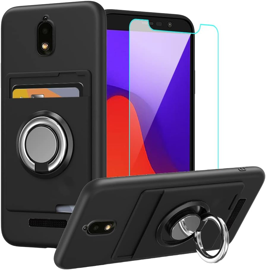 Anneey for Oneplus 11 5G Phone Case with Tempered Glass Screen Protector, Card Holder with Ring Stand Case for 1+ 11 5G Cover - Black  Anneey Blu View 2 B130Dl  