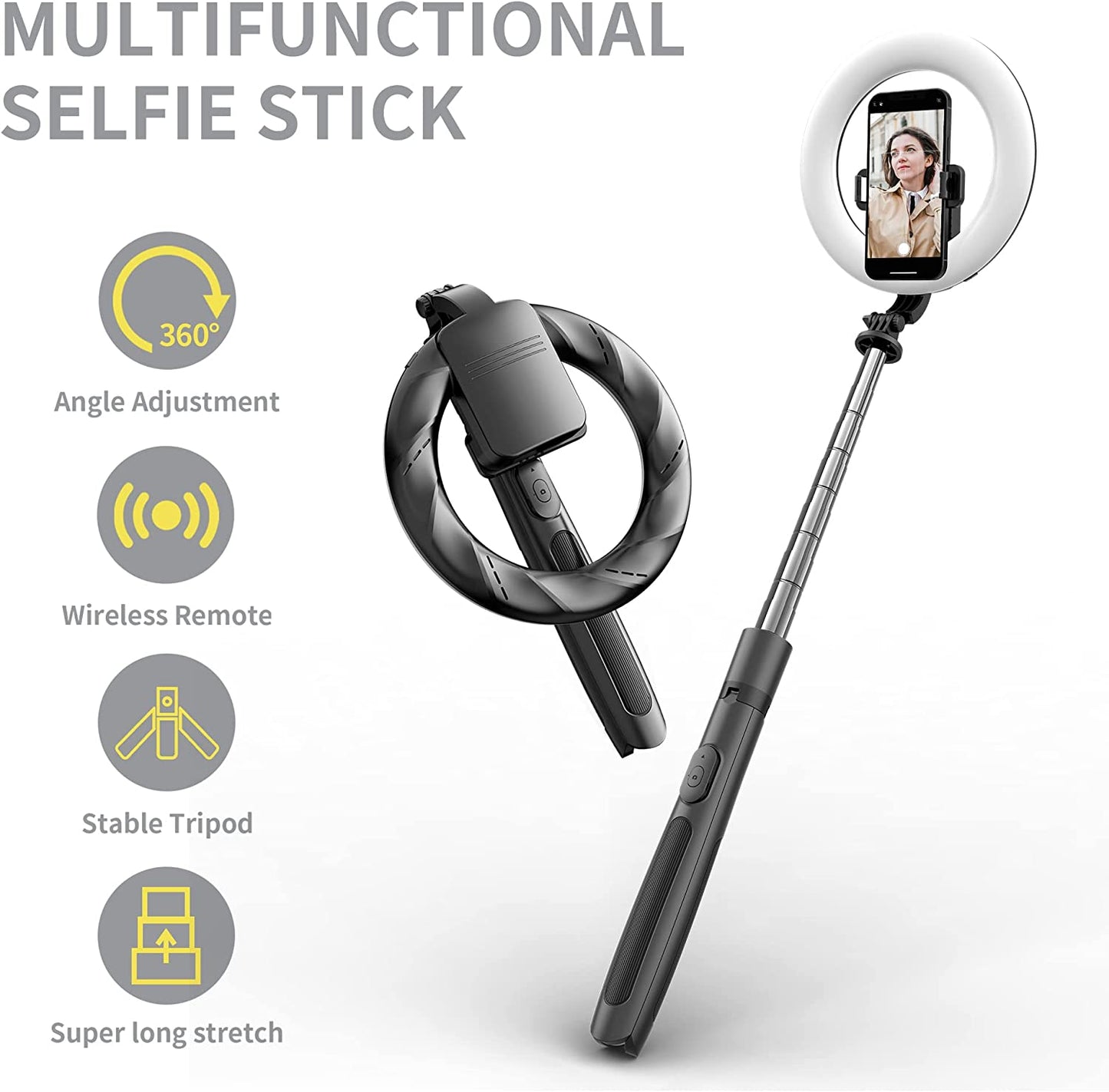 8" Selfie Ring Light with 66" Extendable Tripod Stand & Phone Holder, Portable Unplugged Dimmable LED Ringlight for Live Stream/Makeup/Tiktok/Youtube Video, Compatible with Iphone & Android  LDP   