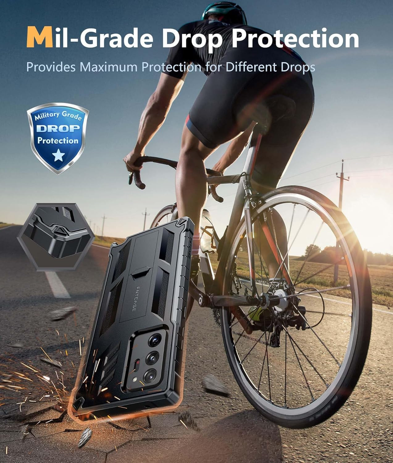 FNTCASE for Samsung Galaxy Note-20-Ultra Case: Military Grade Drop Proof Protection Phone Cover with Kickstand | Heavy Duty Shockproof Matte Textured Note20 Ultra 4G 5G Cases - 6.9 Inches Black  FNTCASE   