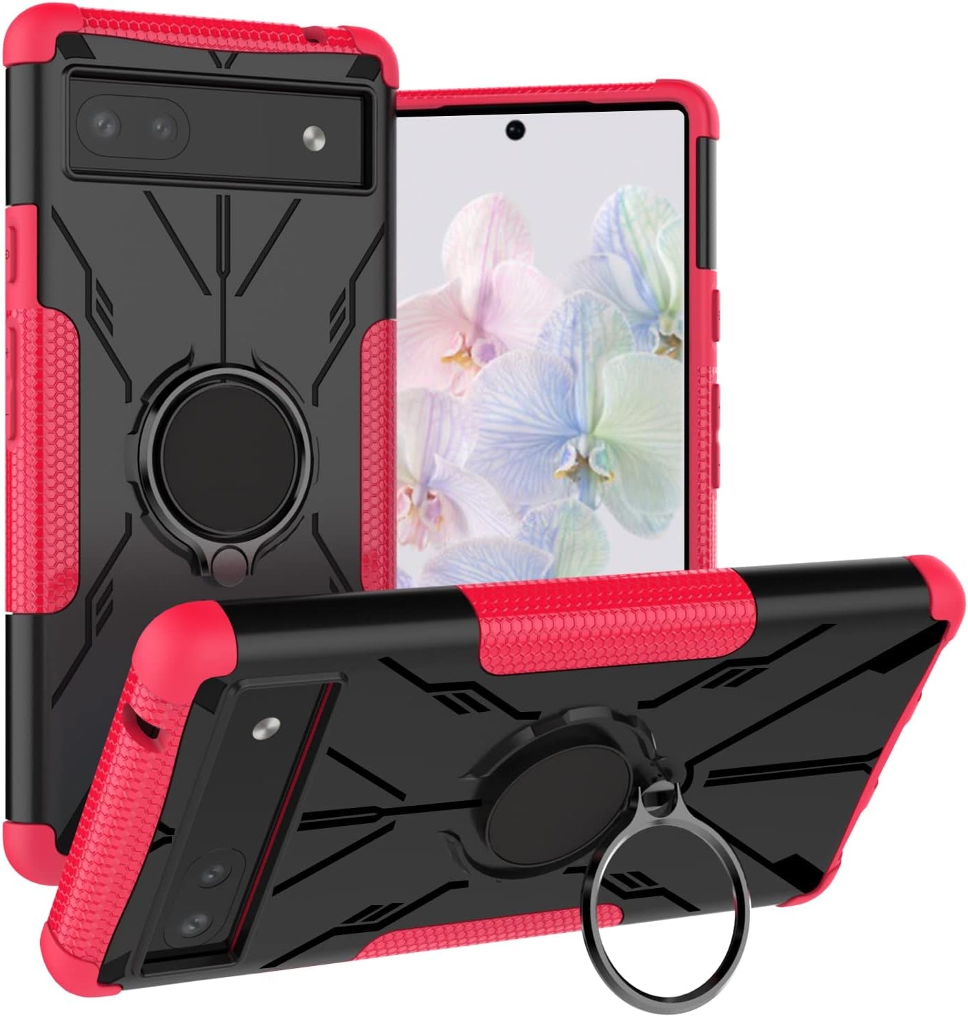 Military Case for Google Pixel 6A 5G 2022 Tough Rugged Dual Layer Case Hybrid Cover with 360°Ring Holder Kickstand for Google Pixel 6A 5G 2022  XBS-Better Pink  