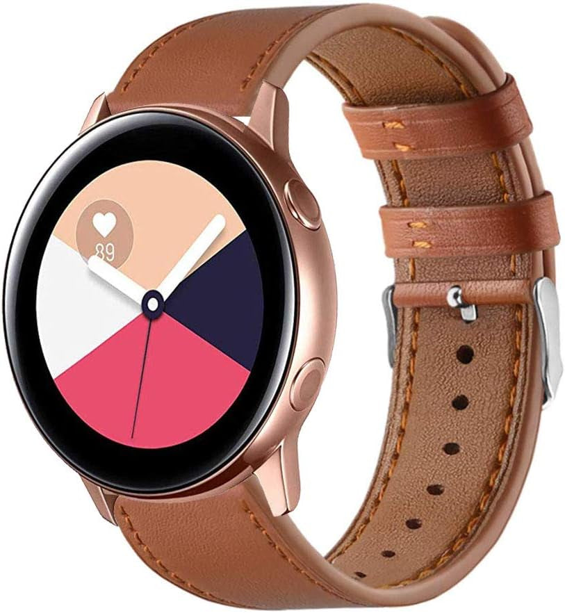 Sankel Compatible for Samsung Galaxy Watch Active 2 Band,Women Men 20Mm Genuine Leather Watch Strap Replacement Wristband for Samsung Galaxy Watch Active/Active 2/Galaxy Watch 42Mm/Gear Sport (Brown)  Sankel   
