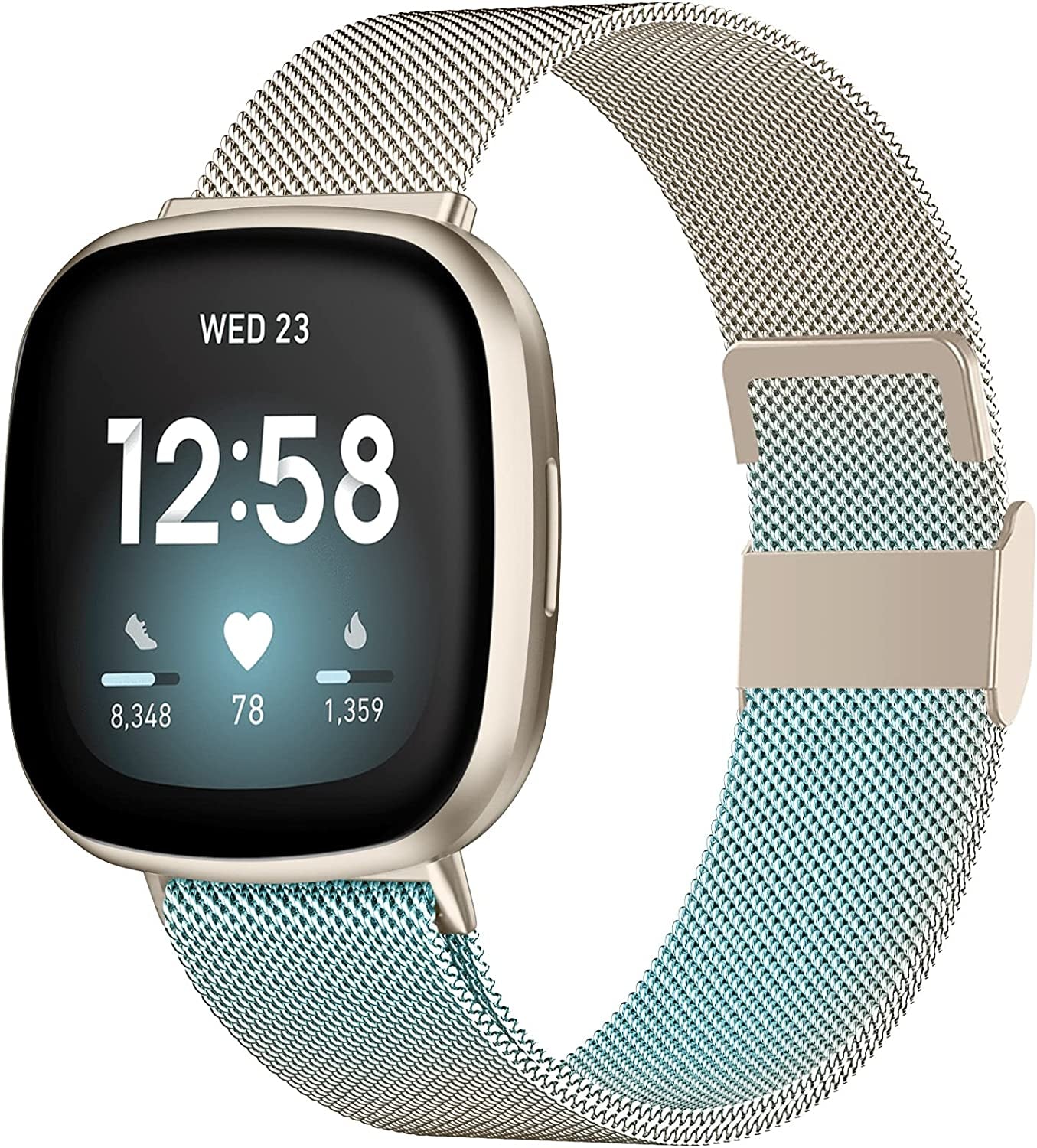 ZWGKKYGYH Bands Compatible with Fitbit Sense Versa 3 Versa 4 and Sense 2 Smartwatch Women Men, Stainless Steel Metal Mesh Magnetic Band Replacement for Sense/Sense 2/Versa 3/Versa 4, Small Champagne  ZWGKKYGYH Gradient Blue Starlight L: 6.7" - 9.0" 