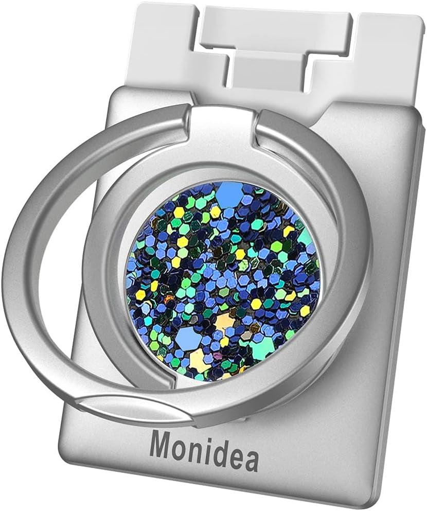 Monidea Phone Ring Holder, Phone Grip Finger Kickstand Wireless Charging Friendly, 360°Rotation Metal Phone Ring Grip Stand Work with Magnetic Car Mount for Iphone Samsung Ipad Tablets & More - Black  MonIdea White Sparkle Blue  
