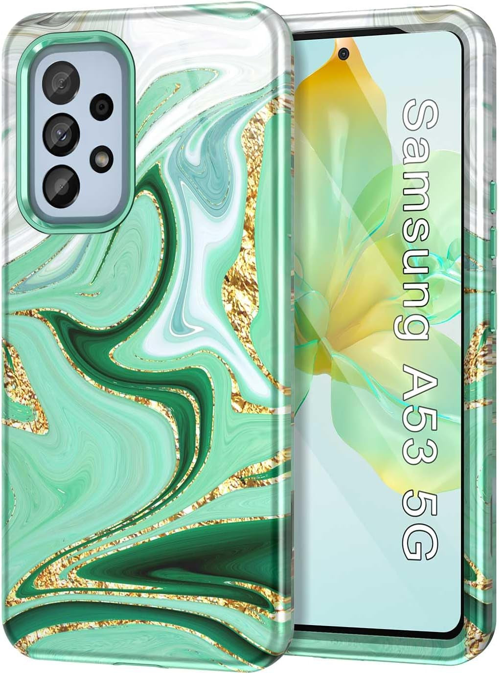 Btscase for Samsung Galaxy A53 5G Case, Marble Pattern 3 in 1 Heavy Duty Shockproof Full Body Rugged Hard Pc+Soft Silicone Drop Protective Women Girl Cover for Galaxy A53 5G,Dreamland River/Purple  Btscase Mint Green  