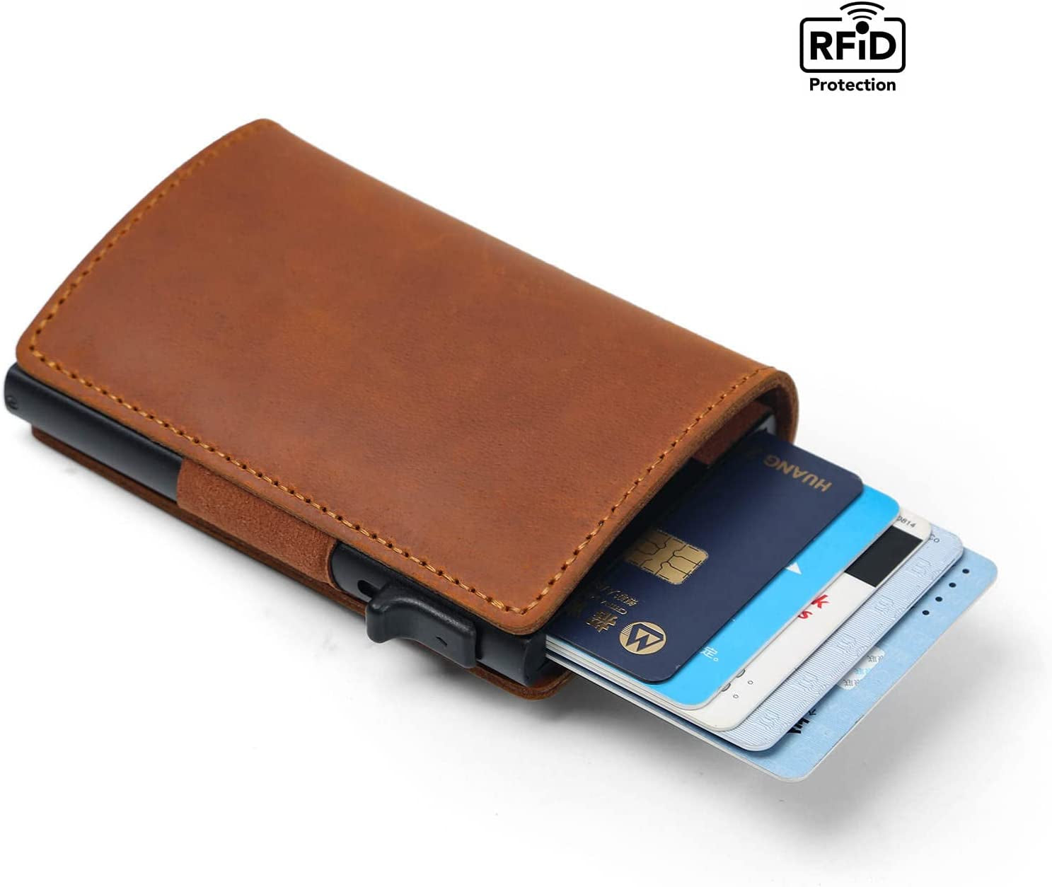 Ebhag868 Smart Card Clip Wallet with Durable One-Press, Quick-Access Card Holders, Integrates Cutting Edge Tracking & RFID Blocking Technology (Airtag NOT Included) - Brown  Generic   