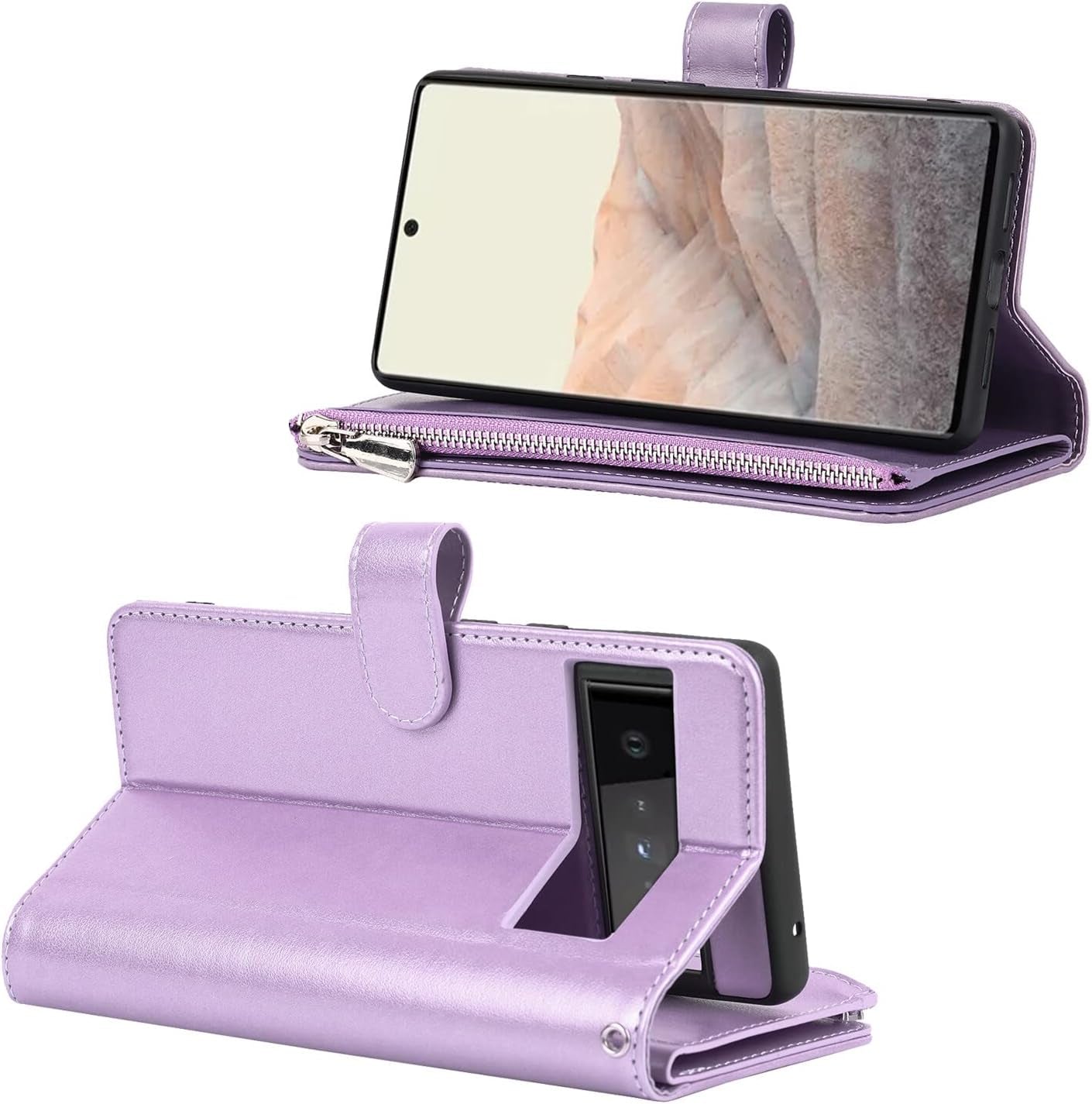 Ｈａｖａｙａ Google Pixel 6 Pro 5G 6.7" Case Zipper Wallet- with 6 Card Holder [RFID Blocking]- Detachable 2-In-1-Wristband Lanyard - for Women and Men-Wireless Charger Compatible Flip Folio Cover-Purple  Ｈａｖａｙａ   