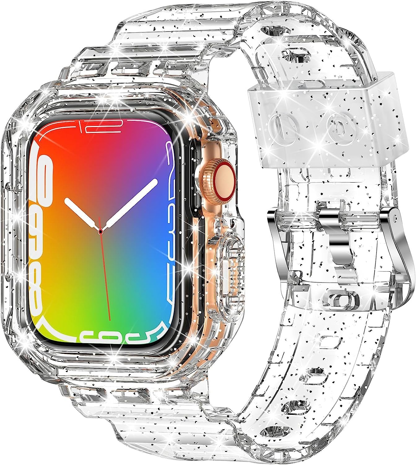 XYF Compatible for Crystal Clear Apple Watch Bands, 45Mm 44Mm 42Mm 41Mm 40Mm 38Mm 49Mm with Bumper Case for Men Women Jelly Sport Case and Band for Iwatch Ultra Series 8 7 SE/6 5 4 3 2 1  XYF Upgrade Glitter 42/44/45mm 