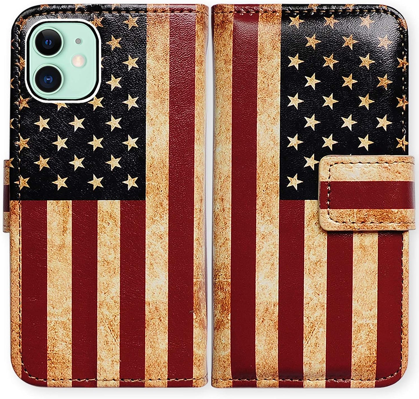 Bcov Iphone 13 Case,Blue Butterfly Flowers Rose Leather Flip Phone Case Wallet Cover with Card Slot Holder Kickstand for Iphone 13  Bcov Retro American Flag  