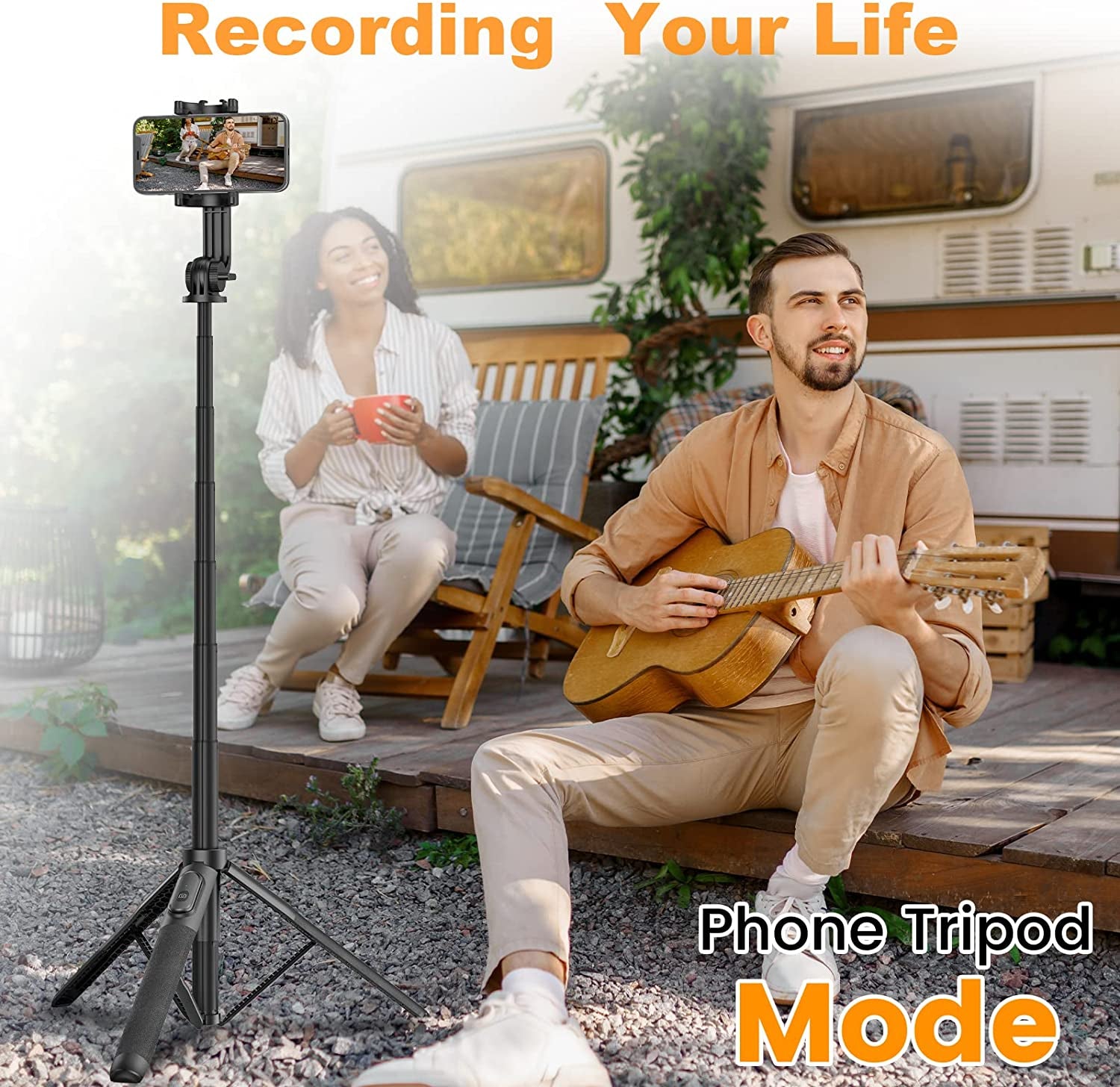 64" Selfie Stick Tripod with Remote for Cell Phone 4"-7",Portable Phone Tripod Stand Compatible with Iphone Android Lightweight Expandable for Travel Selfies Video Recording Vlog(Black)  Gahenwo   