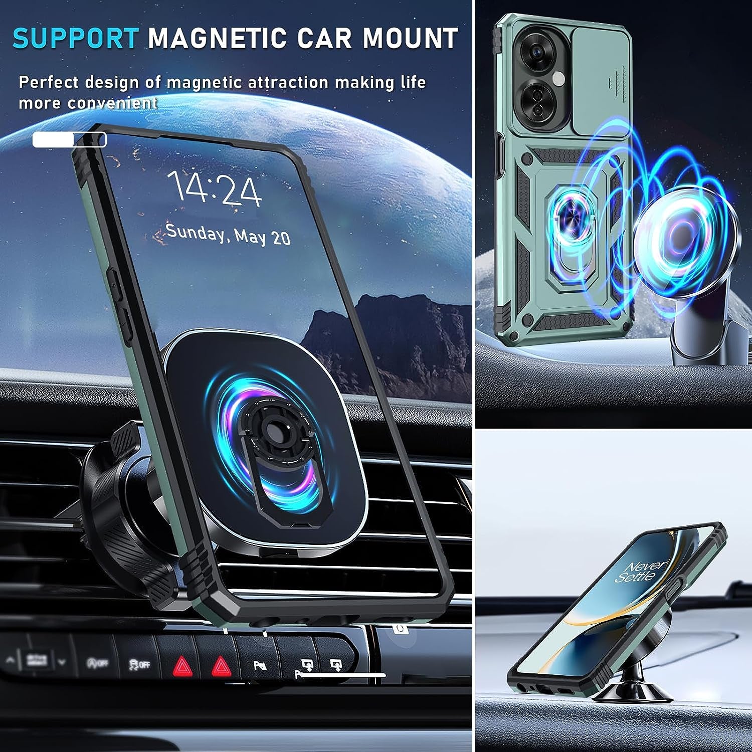 Janmitta Oneplus Nord N30 5G Case Built in Slide Camera Lens Cover+Screen Protector+Finger Ring Holder Kickstand,Heavy Duty Shockproof Full Body Protective Phone Cover,2023 Dark Green  Janmitta   