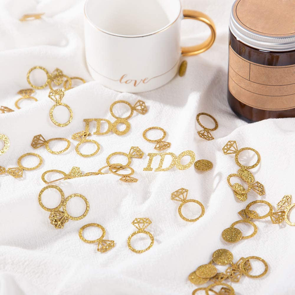 Gold Wedding Table Confetti,Glitter Paper Diamond Ring Confetti, I Do Engagement Party Table Scatter,Bachelorette Bridal Shower Party Decorations  Liangyu   