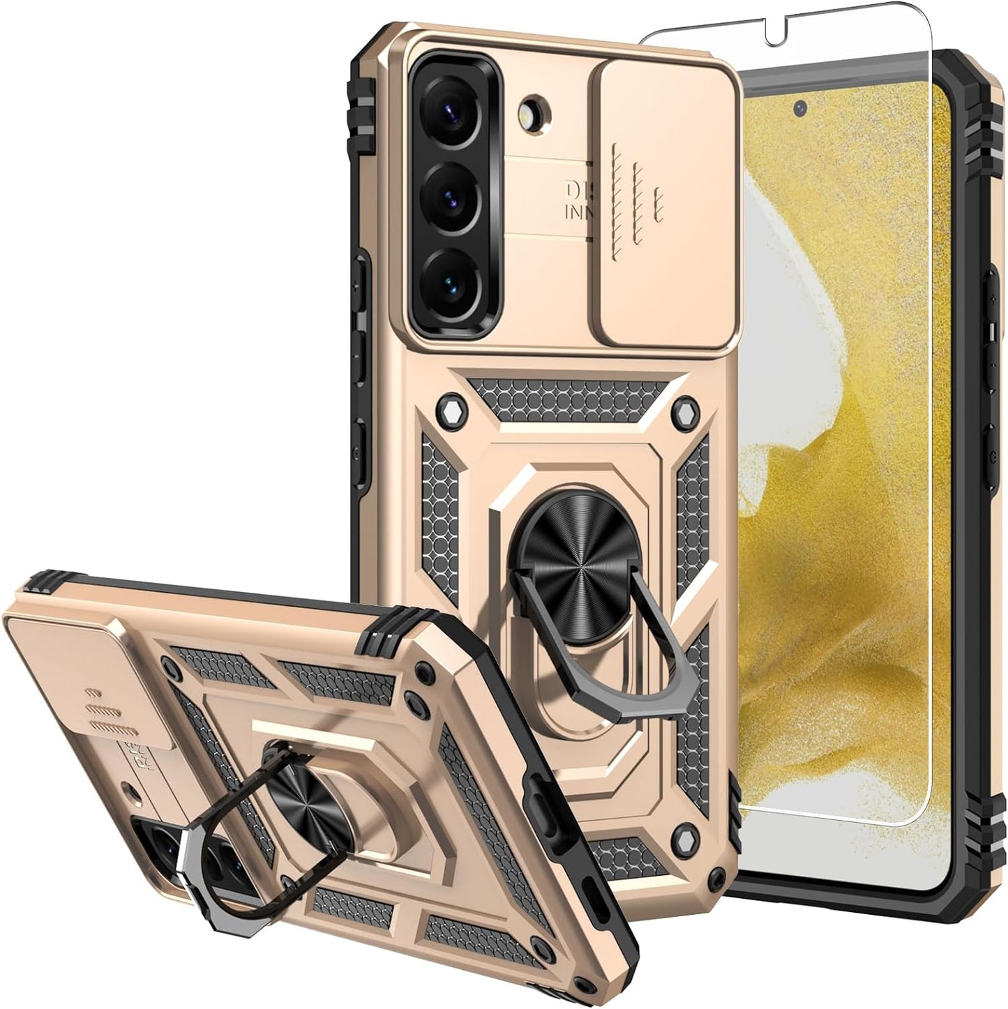 SKTGSLAMY for Samsung Galaxy S22 Case,Galaxy S22 Case,With Screen Protector,[Military Grade] 16Ft. Drop Tested Cover with Magnetic Kickstand Car Mount Protective Case for Samsung S22 5G (Black)  SKTGSLAMY Tc-Gold  