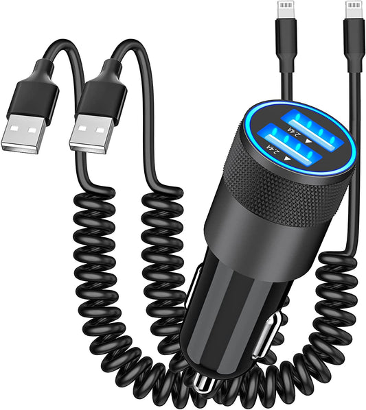 [Apple Mfi Certified] Iphone Fast Car Charger, Adeqwat 4.8A Dual USB Power Rapid Car Charger with 2 Pack 6FT Coiled Lightning Quick Car Charging Cable for Iphone 14 13 12 11 Pro Max/Xs/Xr/Ipad/Airpods  Dongguan ChiRui Electronic Technology Co., Ltd.   