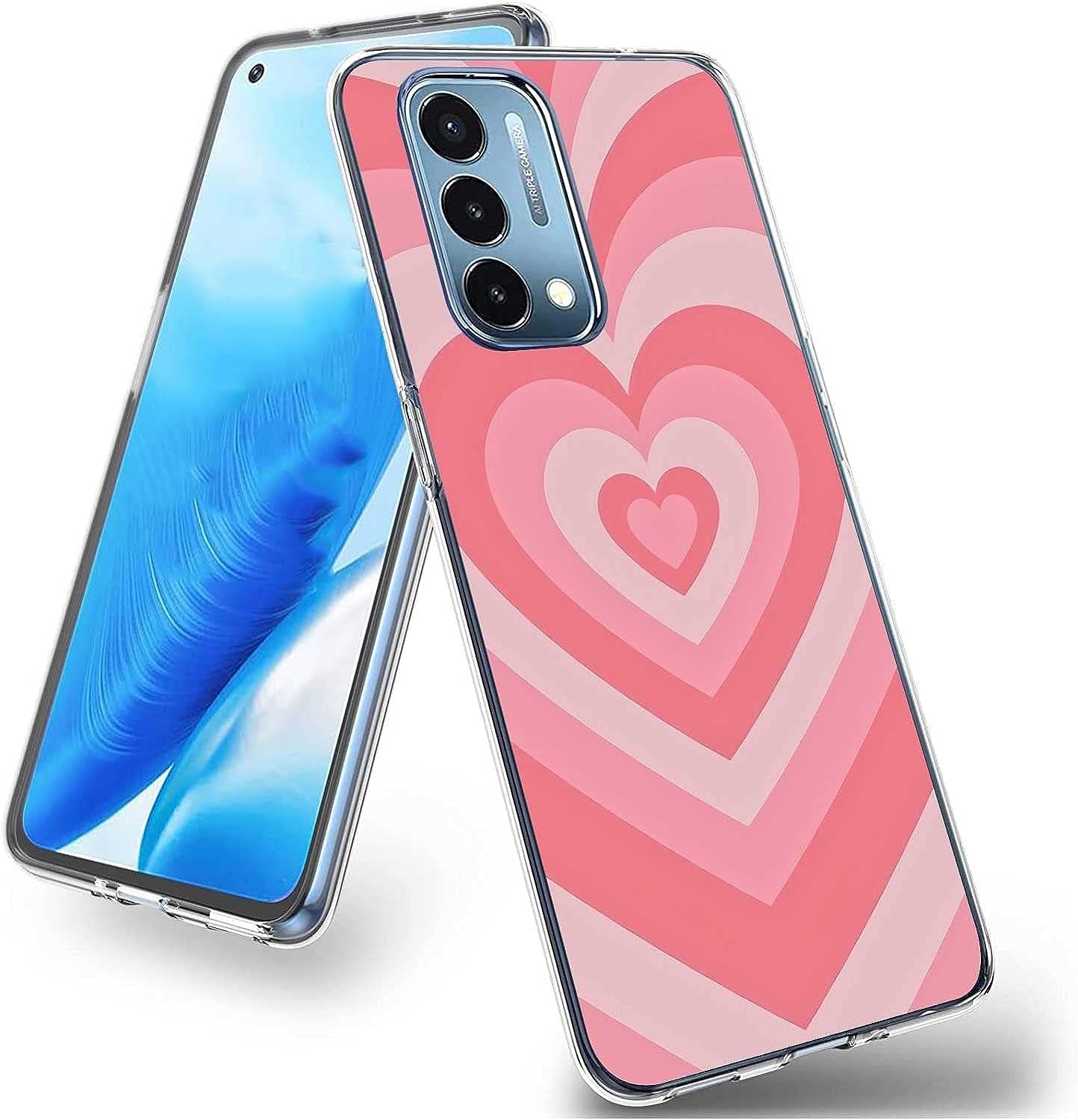 Saiaty Lideqee Designed for Oneplus Nord N200 5G/Oppo A93 5G Case, Pink Love Heart Coffee Latte Swirls Valentines Graphic Designed for Oneplus Case Women Girls, Soft TPU Trendy Case for Oneplus  saiaty lideqee   