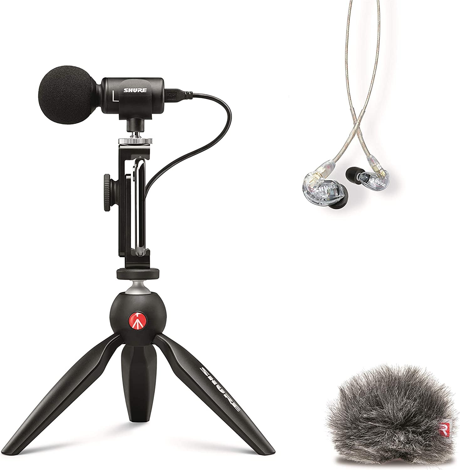 Shure MV88+ Video Kit - Digital Stereo Condenser Microphone for Apple and Android, with Manfrotto PIXI Tripod, Phone Clamp, Mount, Ios and USB-C Cables for Next-Level Connectivity (MV88+ Video KIT)  Shure MV88+ Videography Bundle  