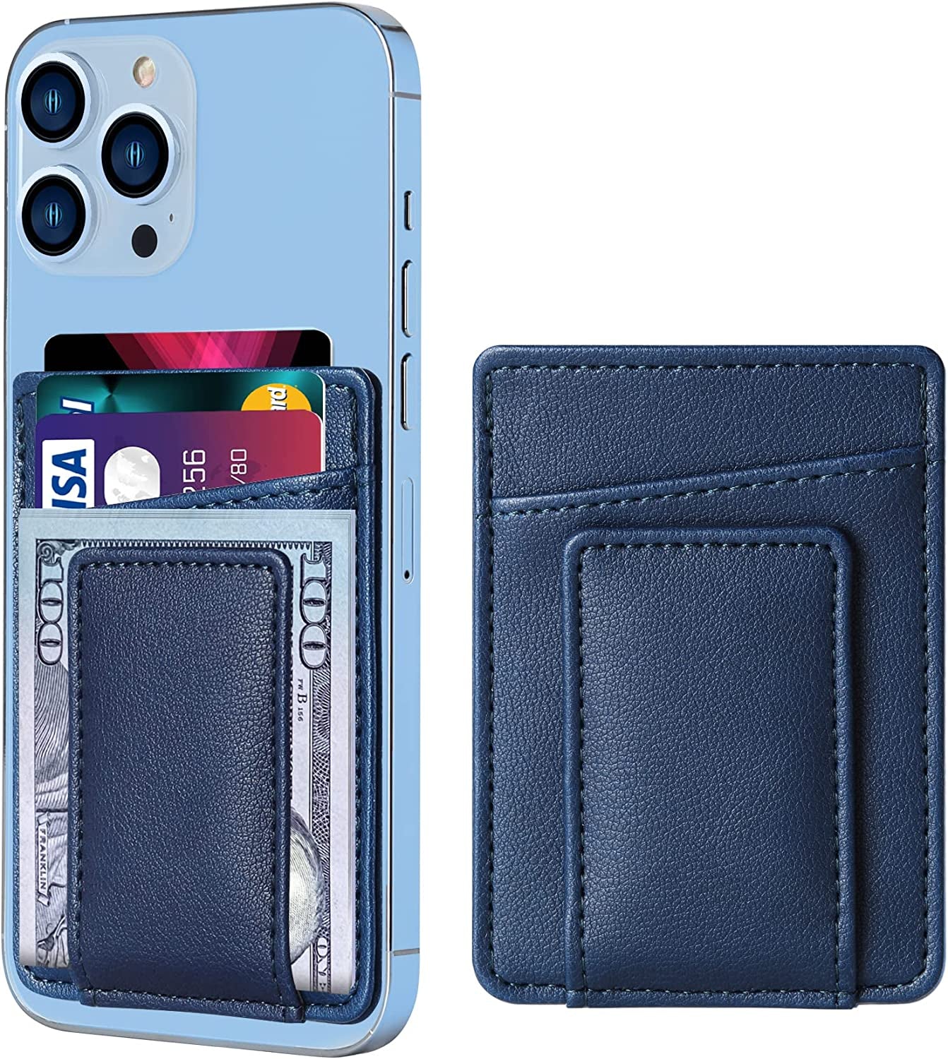 Magnetic Card Wallet Holder for Apple Magsafe, Magnetic Card Holder Magsafe Compatible with Iphone 12 Iphone 13/14 Magsafe Wallet, Mag Safe Leather Wallet for Back of Iphone 14/13/ 12 Series, Black  HiWe C-Navy Blue  