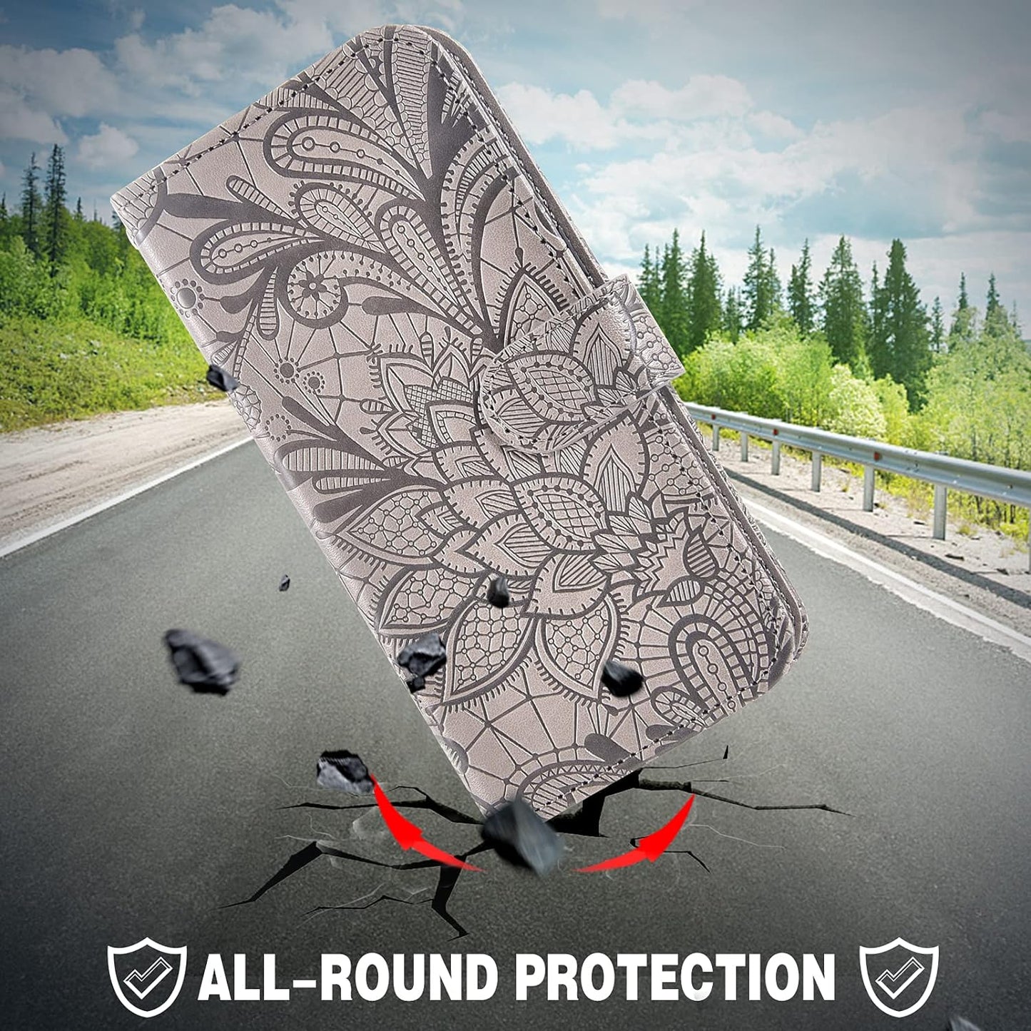 Asuwish Phone Case for LG V40 Thinq with Tempered Glass Screen Protector and Lace Wallet Cover Flip Card Holder Stand Cell Accessories LGV40 Storm V 40 Thin Q V40Thinq LG40 40V 40Thinq Women Men Grey  Asuwish   