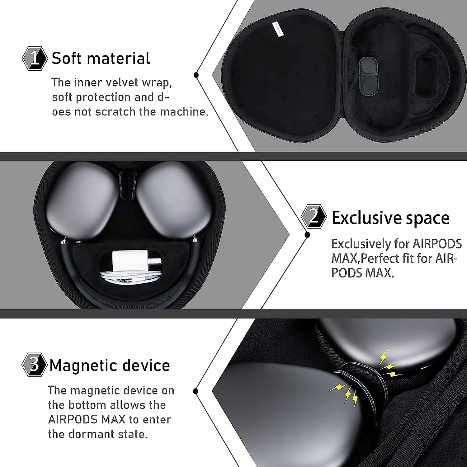 Black + Grey Hard Cases Replacement for Apple Airpods Max Headphone by Co2Crea  co2CREA   