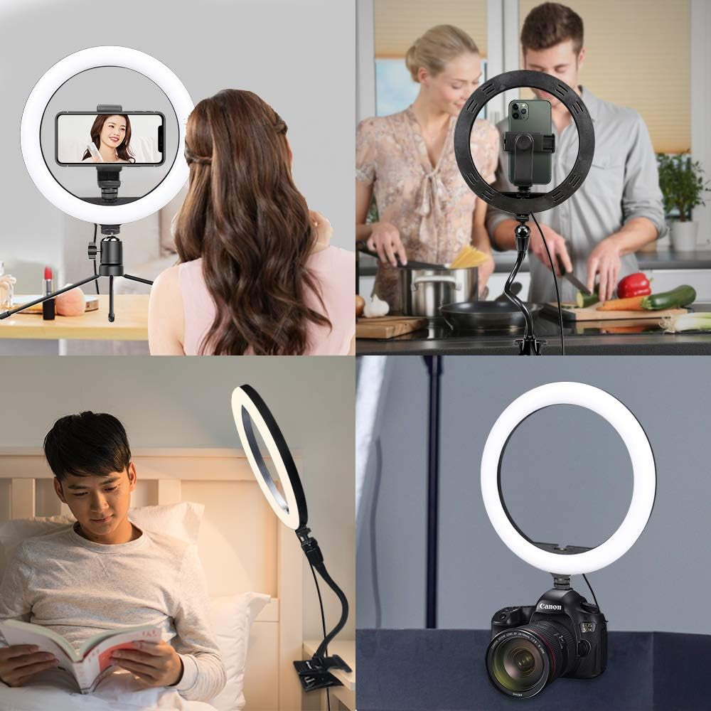Smatree 10" LED Selfie Ring Light with Flex Clamp Mount & Tripod Stand & Phone Holder, Dimmable Desktop Ring Light with 3 Light Modes for Live Streaming/Makeup/Photography/Tiktok/Youtube Videos/Vlog  Smatree   
